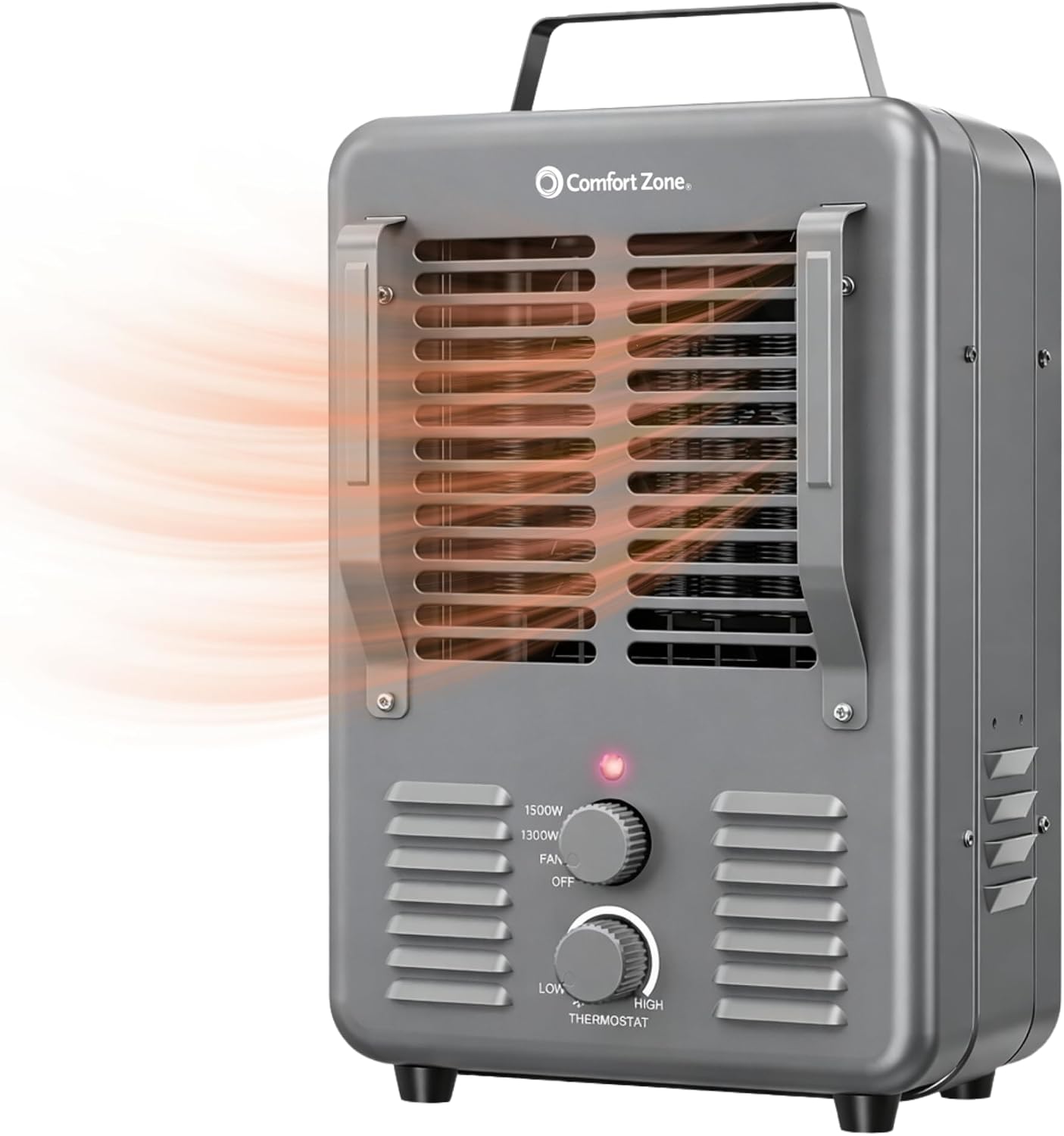 Comfort Zone Milkhouse Style Utility Space Heater with Adjustable Thermostat, Electric, Portable, 3-Prong Plug, Overheat Protection, & Tip-Over Switch