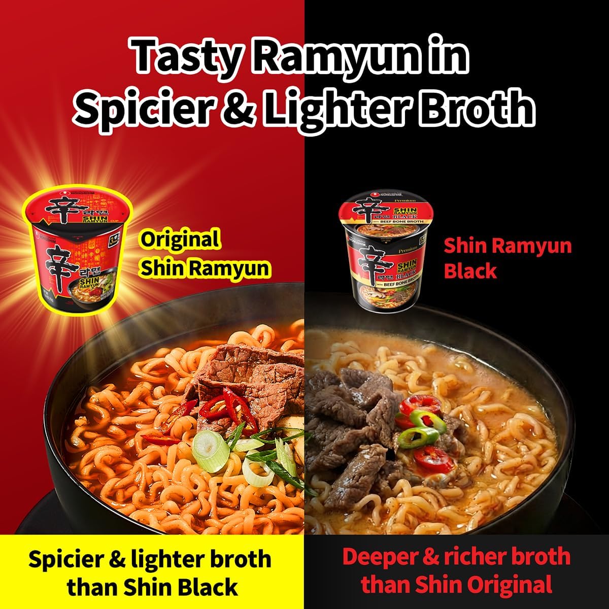 Nongshim Shin Ramyun Cup of Noodles, Spicy Signature Korean Instant Ramyun, Rich Beef Flavored Broth, Quick and Easy, Microwaveable Cup