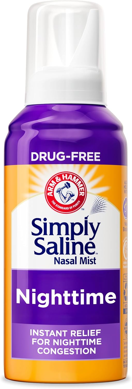 ARM & HAMMER Simply Saline Nighttime Nasal Mist, 4.6 oz | For Nighttime Nasal Congestion, Calming Eucalyptus, Safe with Rx and OTC