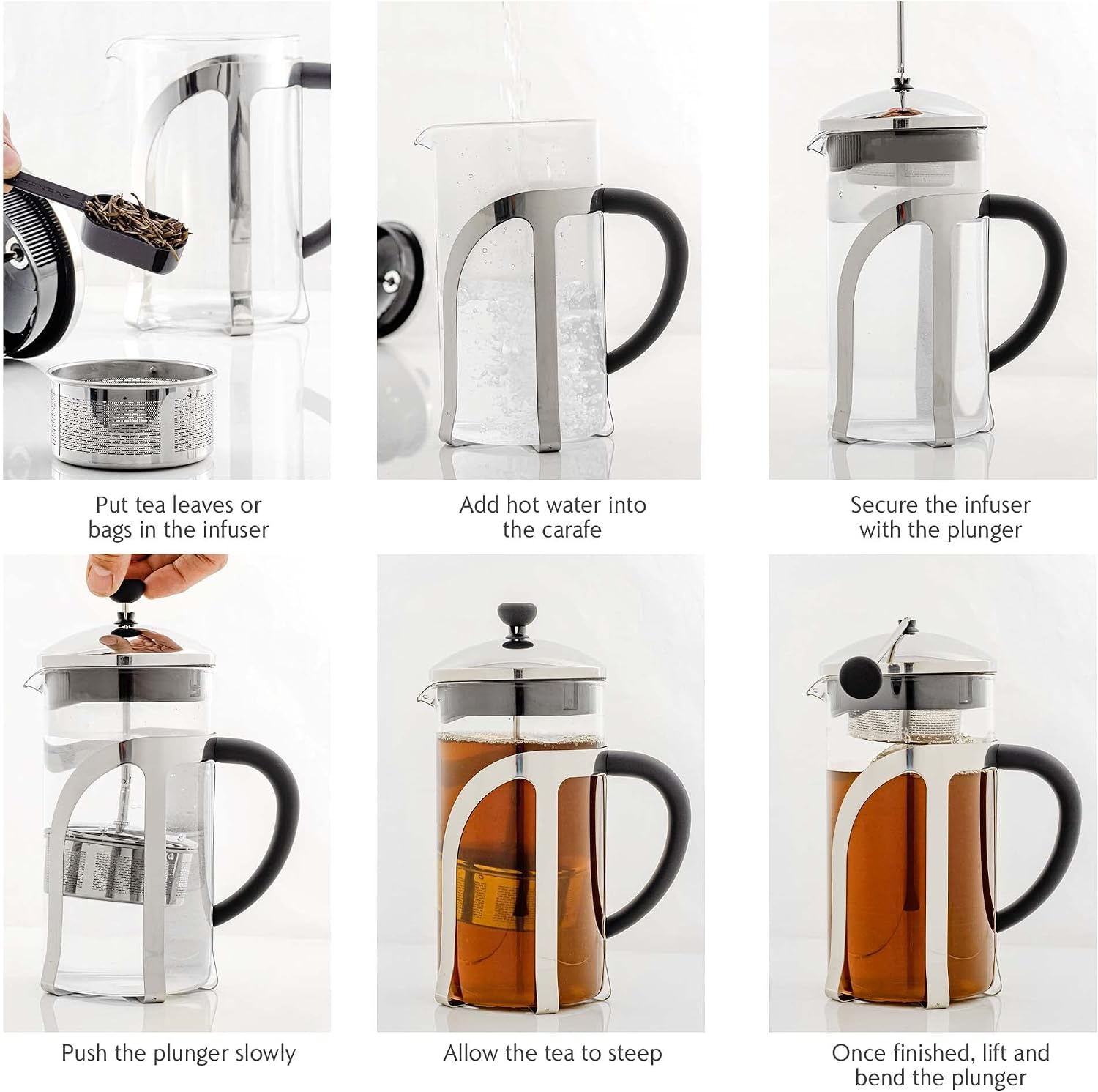 OVENTE French Press Coffee Maker, 34oz BPA-Free Cold Brewer, Clear FGC34T | Heat Resistant Borosilicate Glass, 4-Level Filter System, Stainless Steel Plunger, Cafetera Tea Pot for Kitchen Travel Gifts