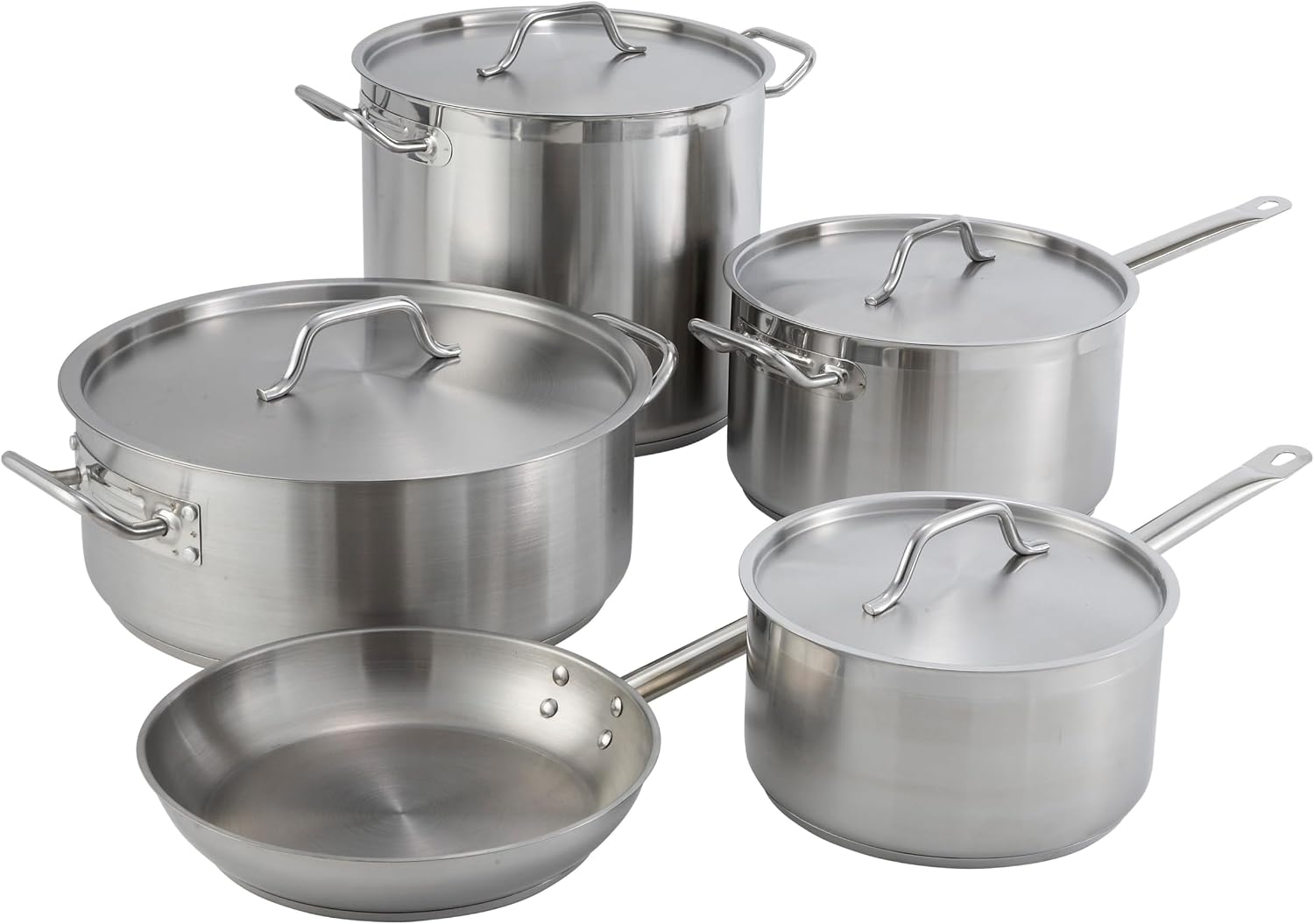 Winco 15 qt Stainless Steel Brazier Pan with Lid | Flat bottom, Wide base, Riveted handles, Induction safe, Great for Braising, Simmering, Batch Cooking and Restaurant Kitchens