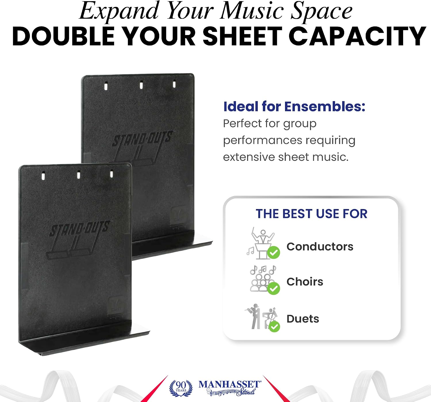 Manhasset M91 Music Stand Shelf Extenders - Pair | Pair of Music Stand Shelf Extenders, Extra Support for Oversized Scores, Books and Sheet Music