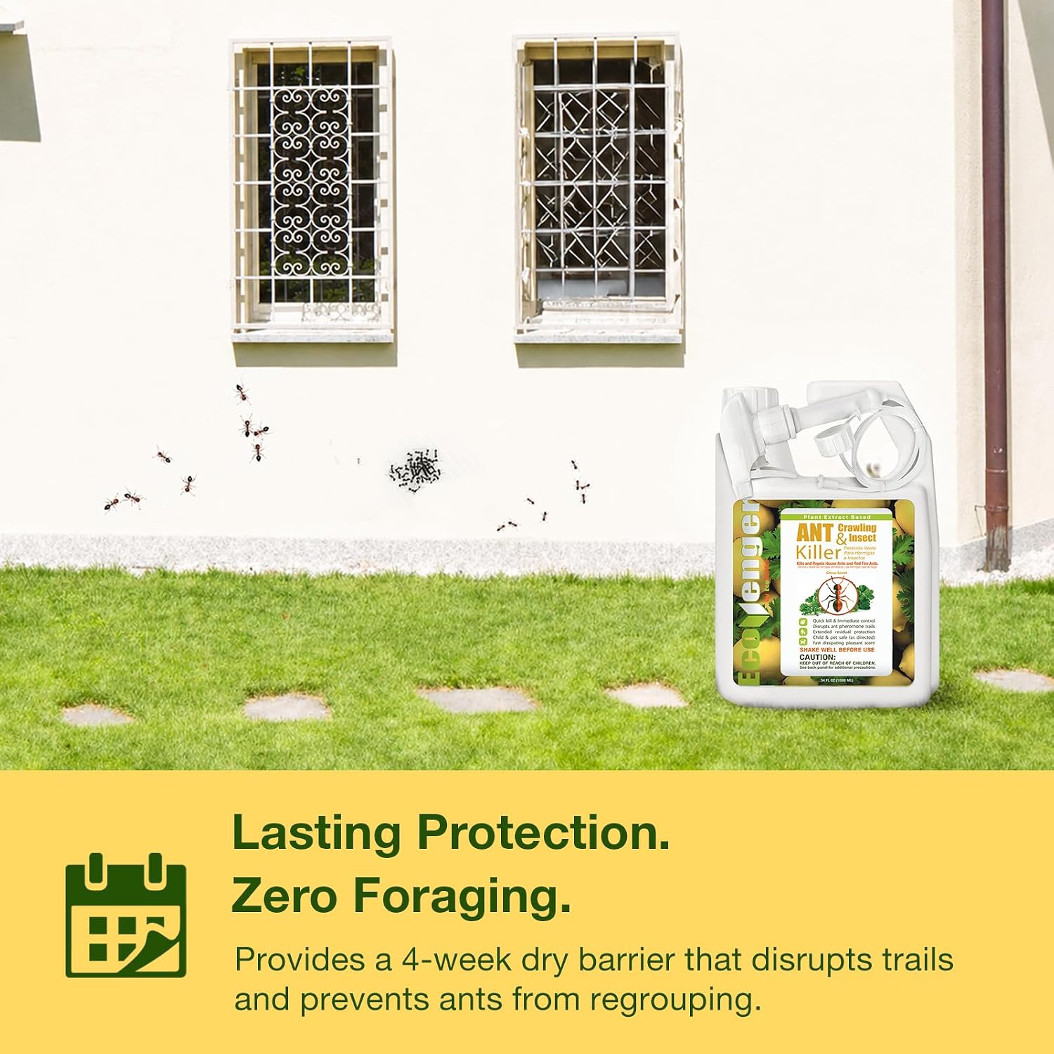 EcoVenger By EcoRaider Ant Killer & Crawling Insect Killer, 16 OZ Ready to Use, Indoor & Outdoor, Kills & Repels, Lasting Prevention, Natural & Non-Toxic Plant Based Formula, Pleasant Citrus Scent