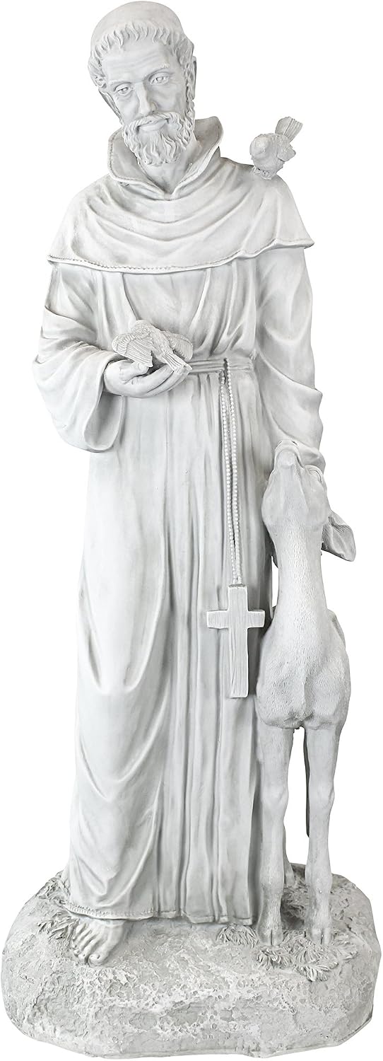Design Toscano Francis of Assisi Blessing Religious Garden Decor Statue with Bird Bath Feeder, 19 inches Tall, Cast Stone Resin, Gray Stone Finish