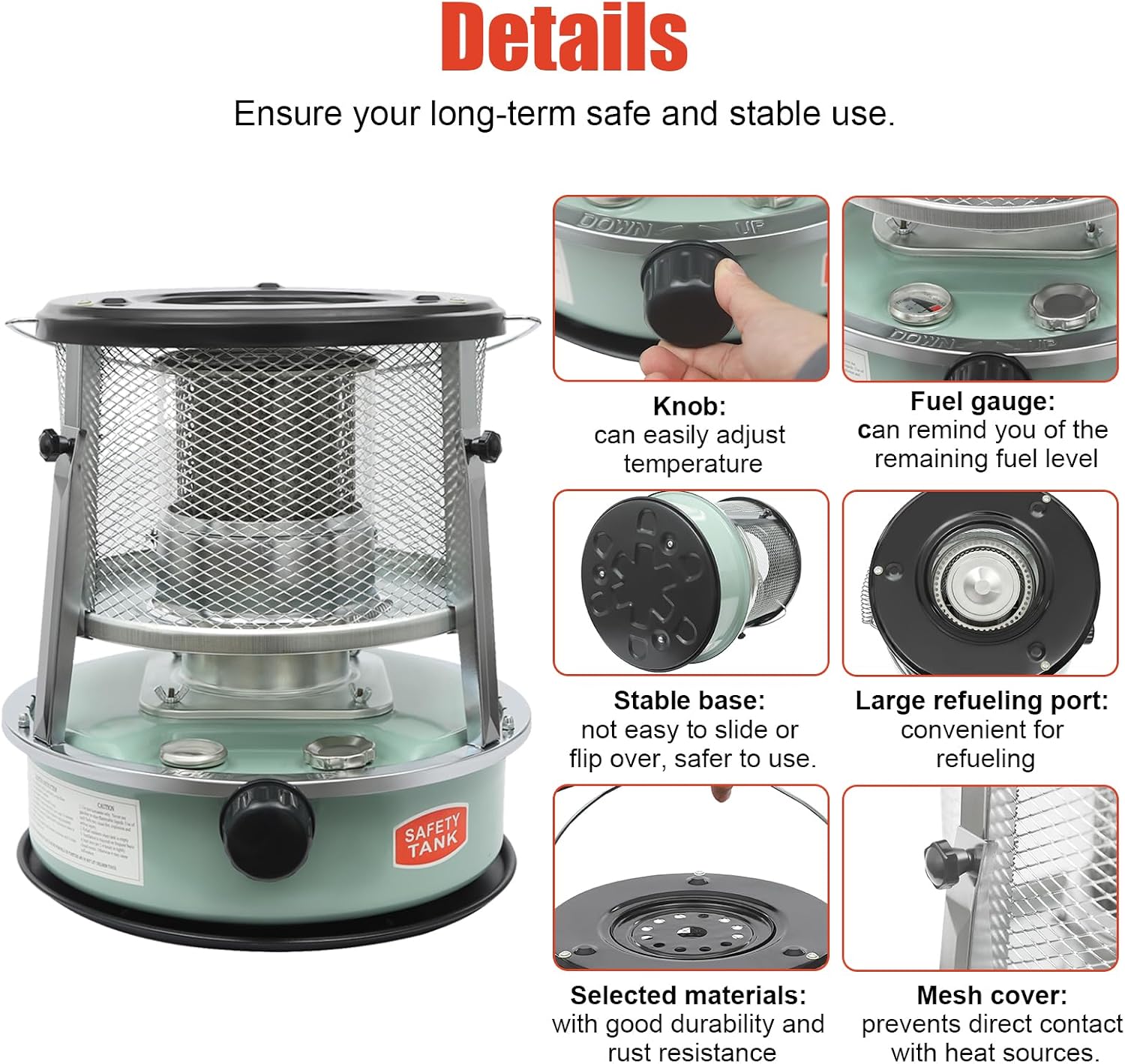 Kerosene Heater, 2600W Kerosene Portable Heaters for Outing Camping & Indoor Use with Handle, Emergency Oil Heater for Heating, Garage, Cooking(4.6L)