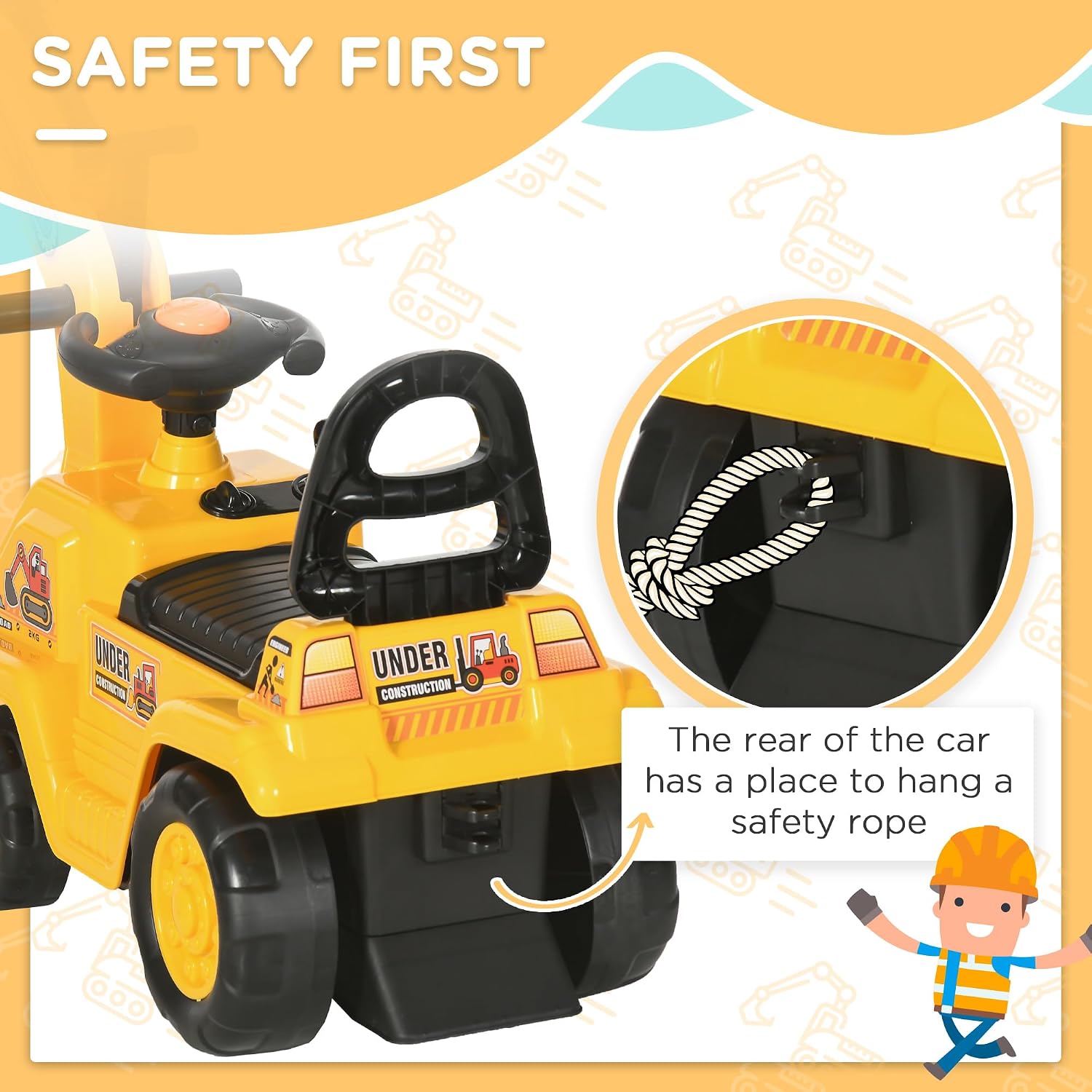 HOMCOM Ride On Excavator Ride On Bulldozer with Horn, Under Seat Storage