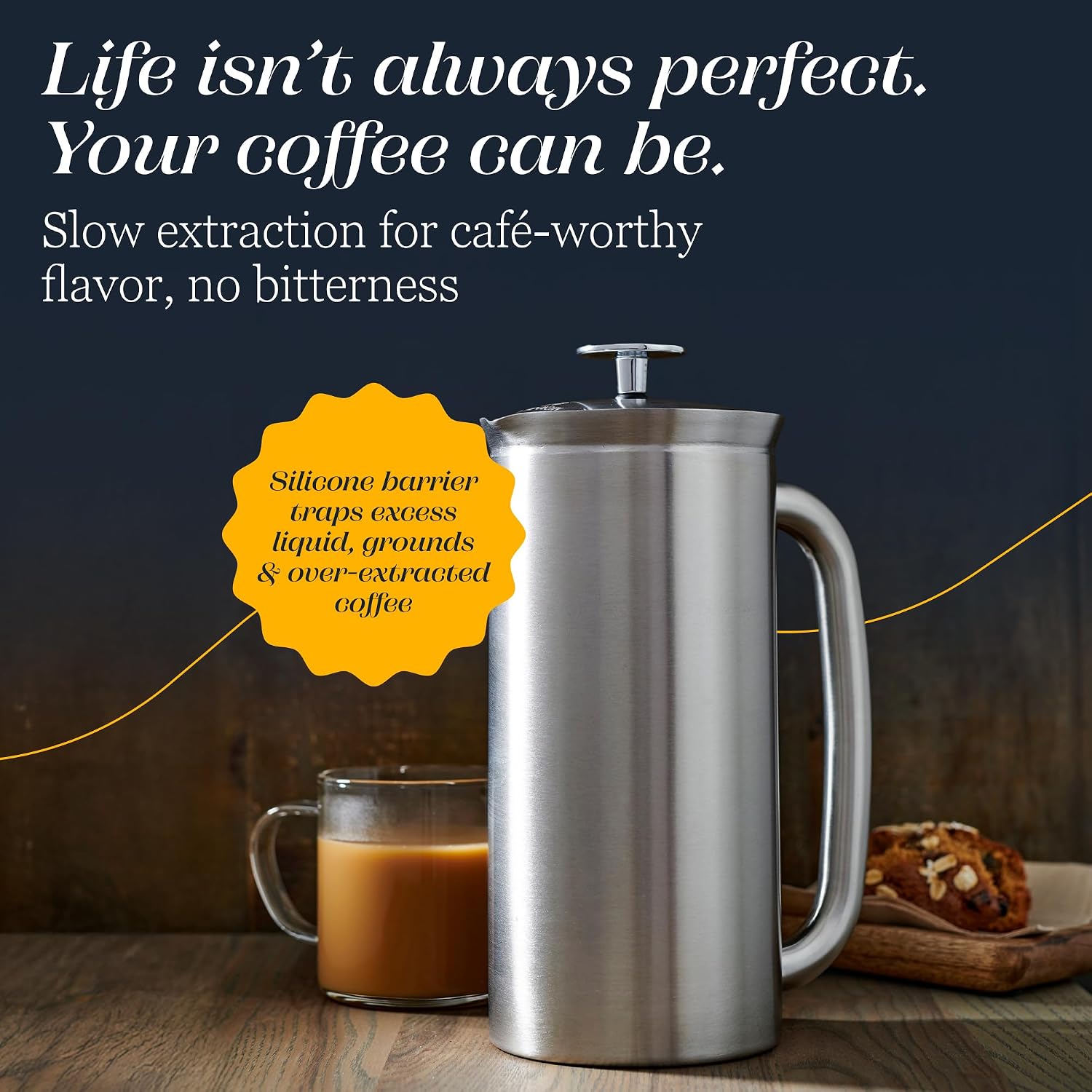 ESPRO P7 French Press, 18oz, Brushed, Stainless Steel Coffee Maker | Double Filter Coffee Press, Grit-Free Coffee, Heat Resistant Insulated tea Press, Easy Hot and Cold Coffee Brewer, Tea Brewer