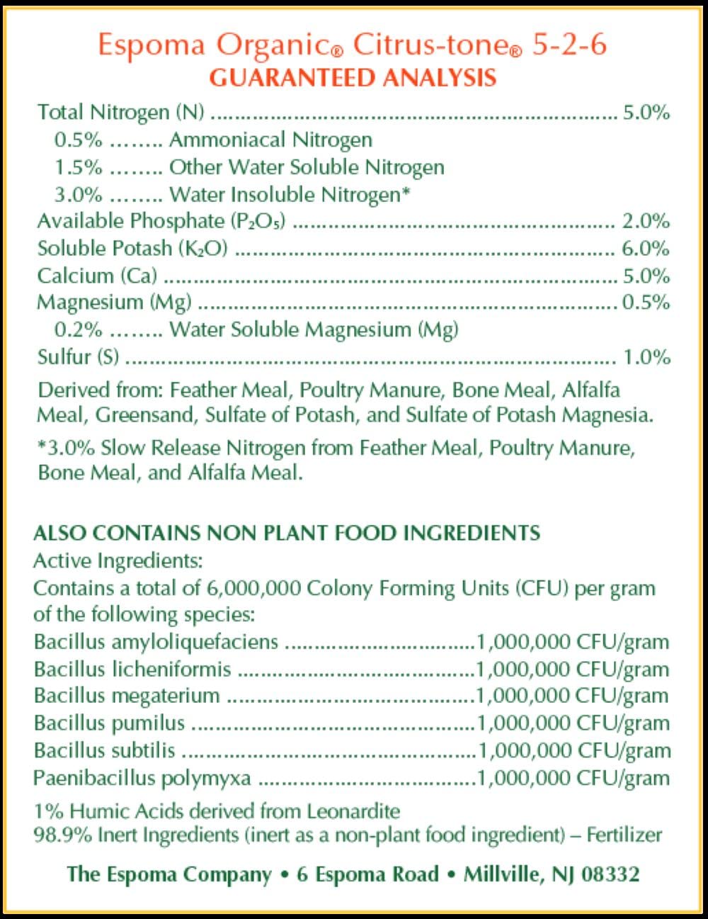 Espoma Organic Citrus-Tone 5-2-6 Natural & Organic Fertilizer and Plant Food for All Citrus, Fruit, Nut & Avocado Trees