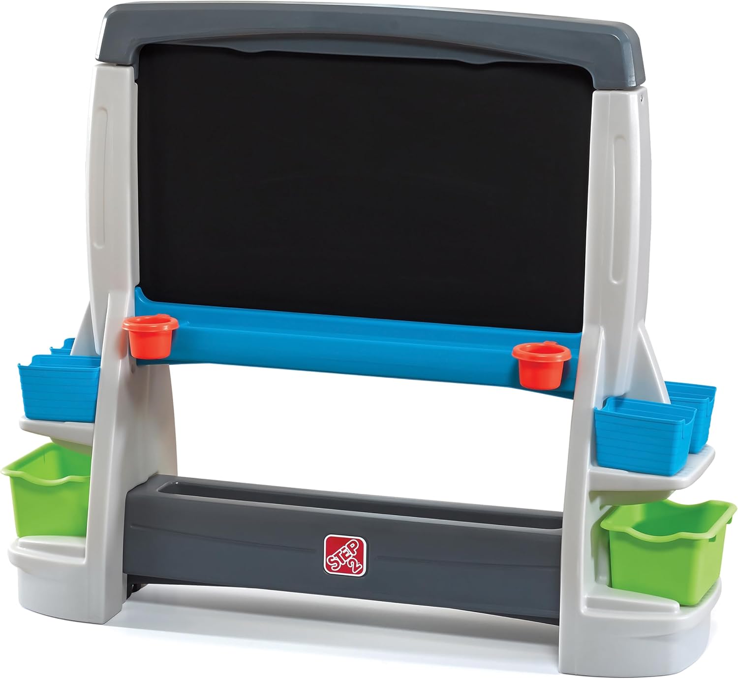 Step2 Jumbo Art Easel, Kids Art Activity Table, Double-Sided Dry Erase and Chalkboard, Storage Bins and Trays
