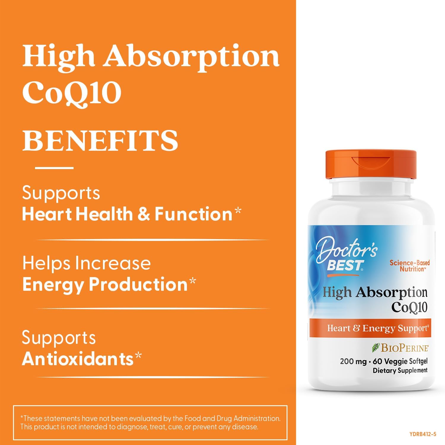 Doctor's Best High Absorption CoQ10 200mg with BioPerine Supplement - Coenzyme Q10 Softgels for Heart Health & Antioxidant Support