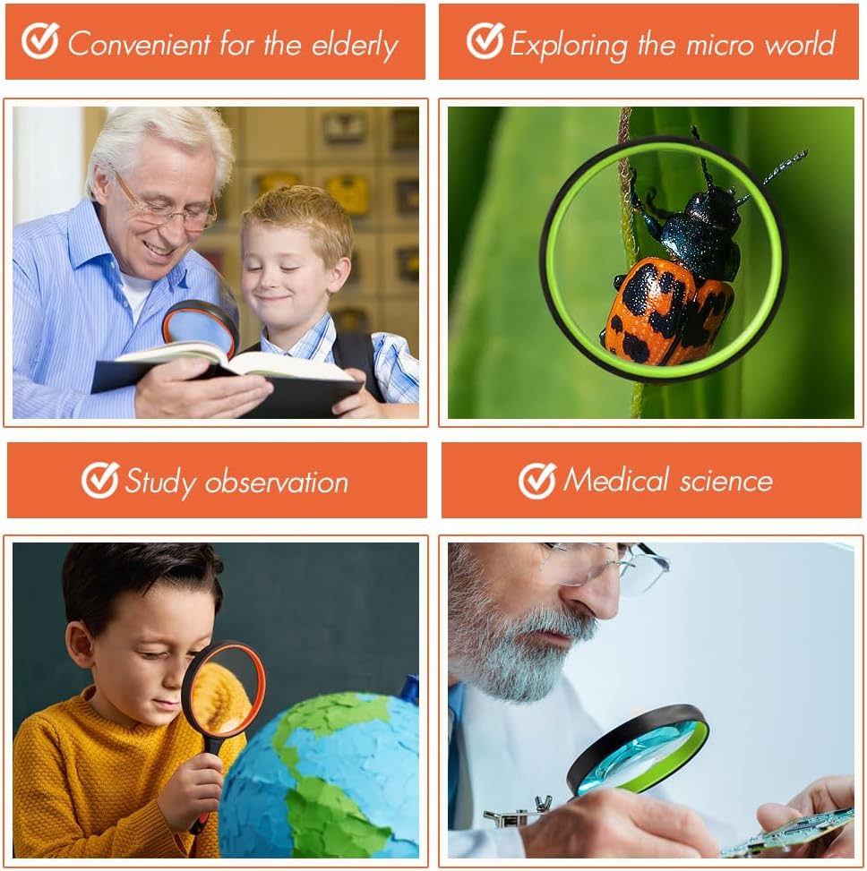 Leffis 3 Pack Magnifying Glass, 10X Reading Magnifier for Kids and Seniors