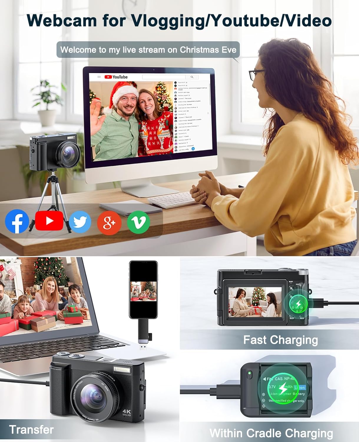 4K Digital Camera for Beginners & Teens, with Flip Screen, 32G Card(Black) | 48MP Camera for Photography, Vlogging Camera for YouTube, Travel