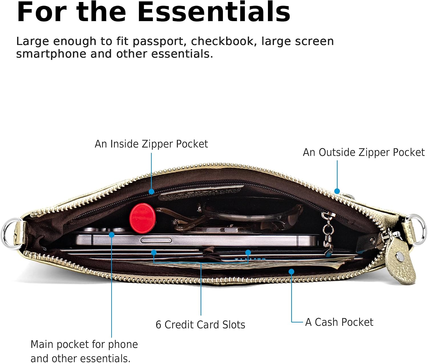befen Genuine Leather Small Crossbody Bags for Women Wristlet Wallet Purses | Real Leather, RFID Blocking Card Slots, Wristlet Strap, Clutch Purse, Fit iPhone 17 Pro Max, Leather Handbags