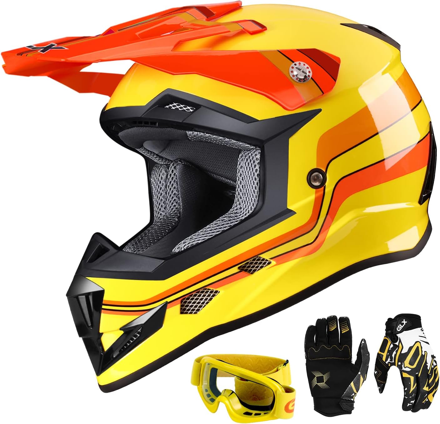 GLX GX623 Youth ATV & Dirt Bike Helmet Combo, DOT | Adult-Level Safety for Kids: Premium, full-grown protection engineered into a comfortable, youth-sized package