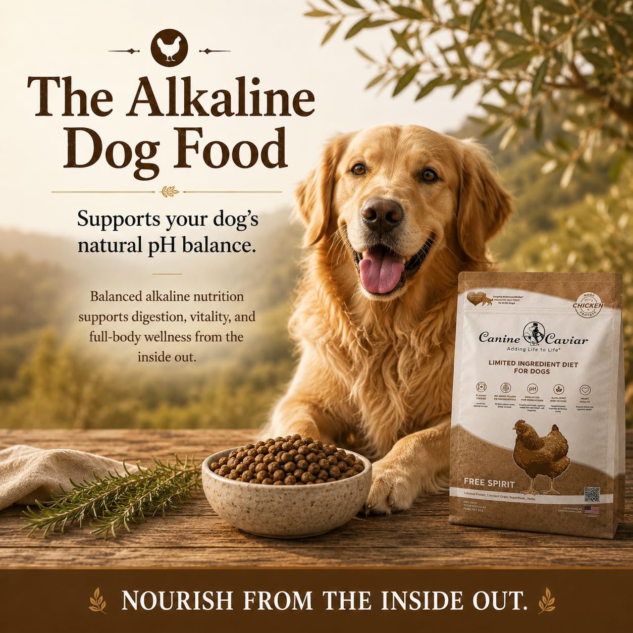 Canine Caviar - Open Range: Water Buffalo & Chickpea Alkaline Dry Dog Food, Limited Ingredients, Gluten-Free, Based on Science & Research, Veterinary Alternative Diet (22 Pound Bag)