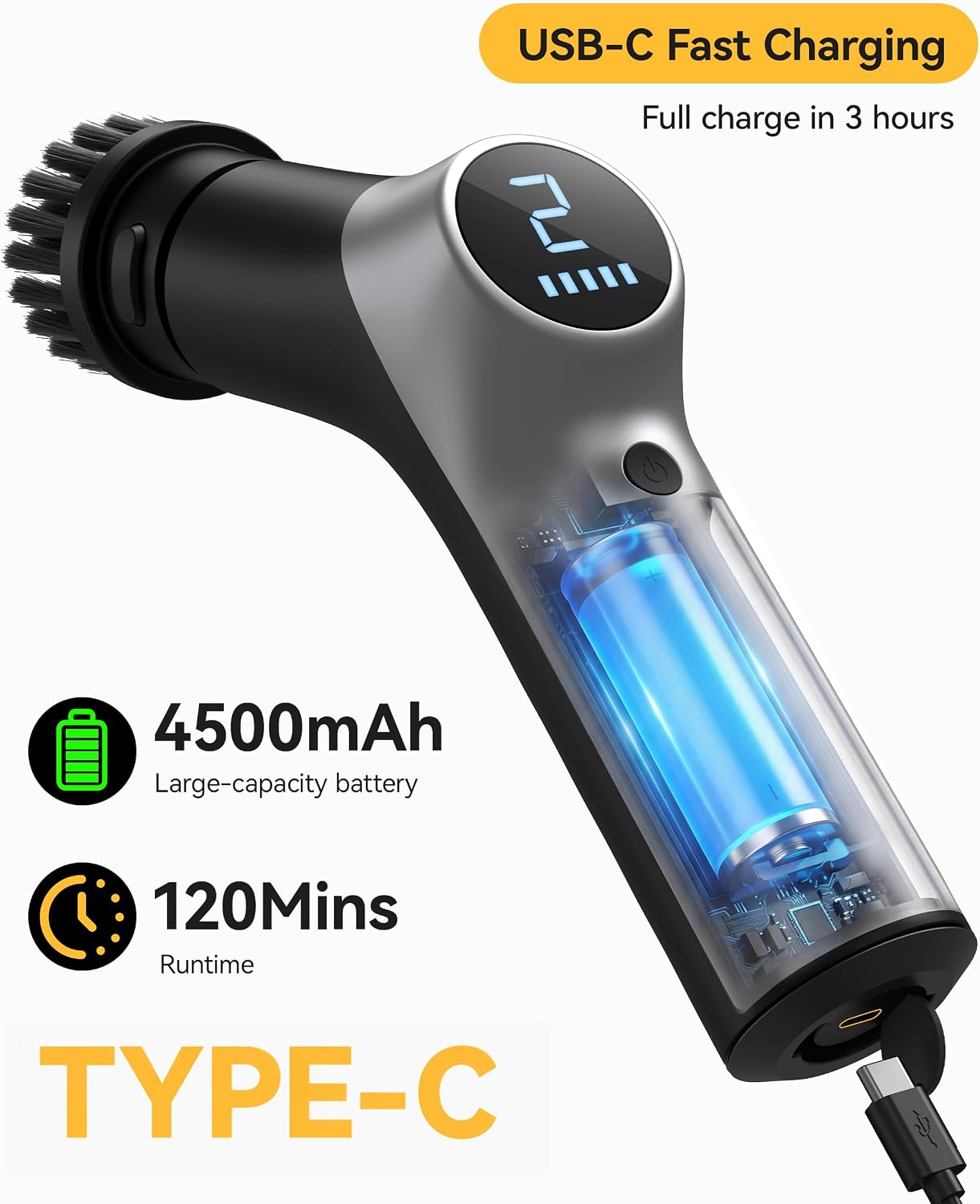 Electric Spin Scrubber for Bathroom, IPX7 Cordless Cleaning Brush with 6 Replaceable Brush Heads