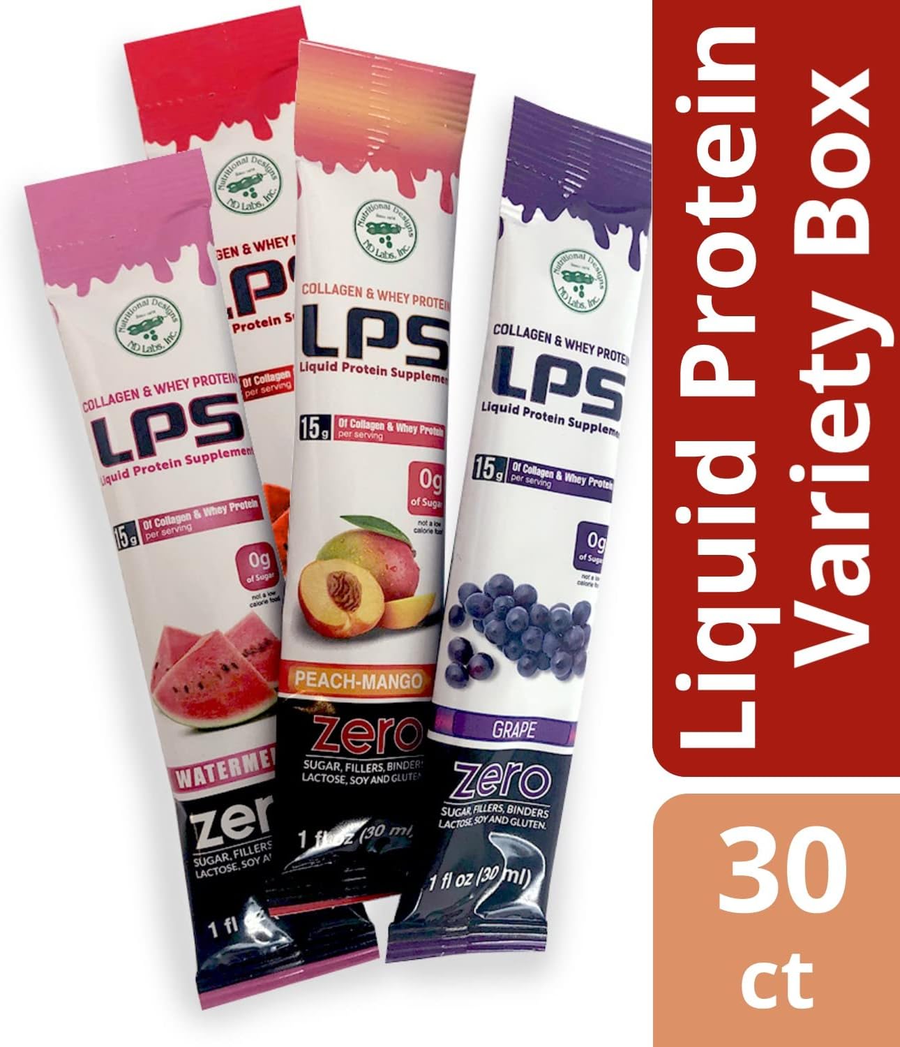 Nutritional Designs LPS Liquid Collagen & Whey Protein Supplement - Non-GMO Drink, Sugar-Free - Promotes Healthy Skin & Hair for Men & Women, Grape