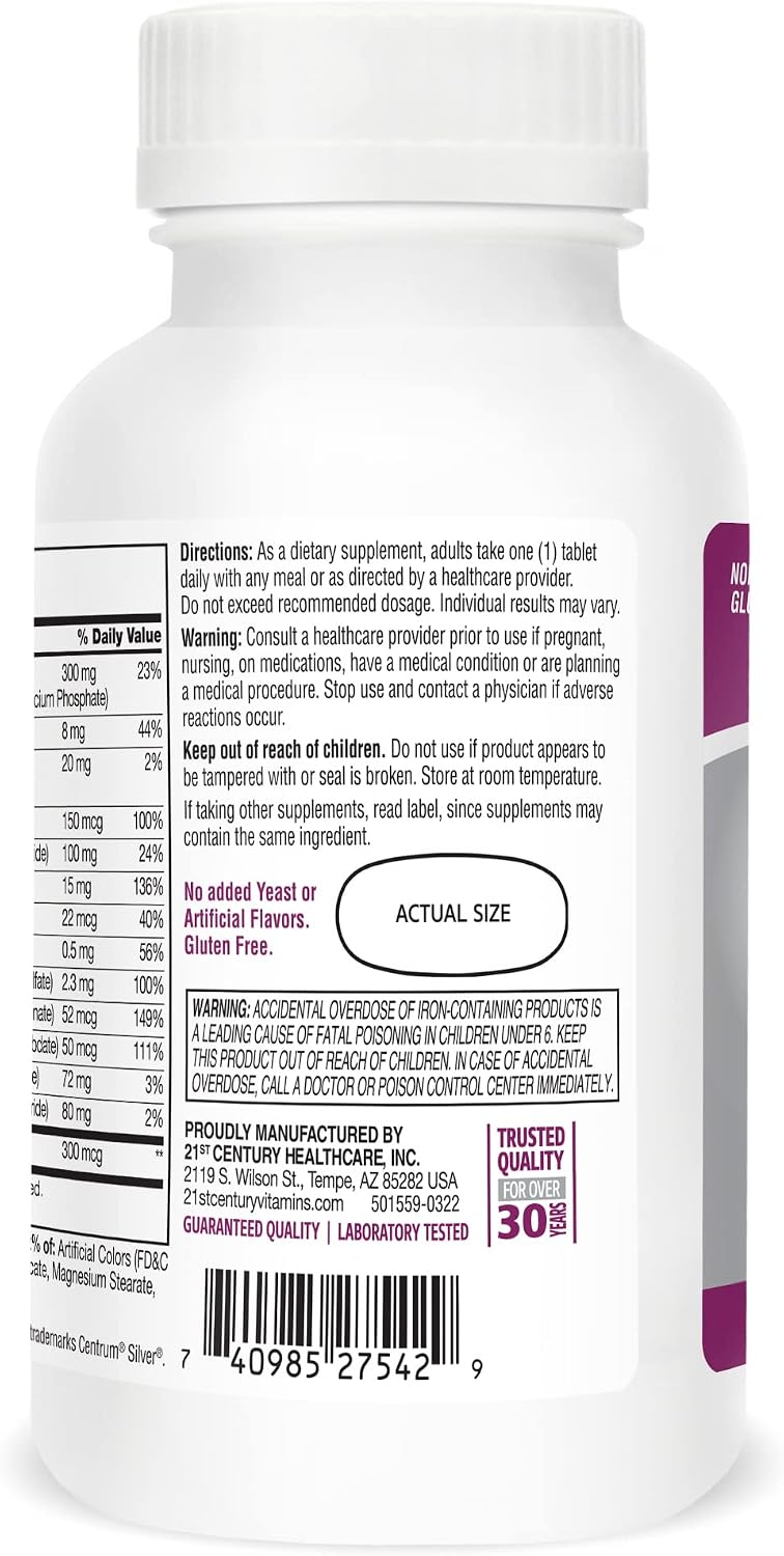 21st Century Sentry Senior Women 50+ Multivitamin, 100 Tablets | Complete Multivitamin & Multimineral, Compare VS. Centrum® SILVER Women 50+, Women 50 Plus, Full-Spectrum Nutrients for Heart