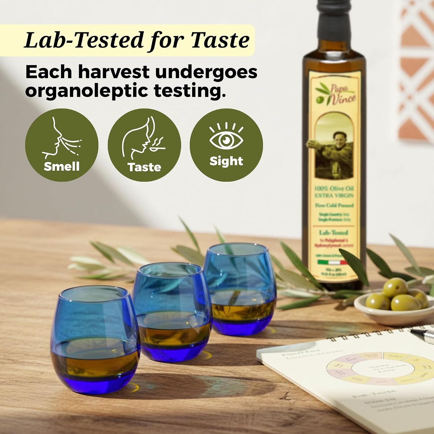 Papa Vince Hydroxytyrosol Lab-Verified Olive Oil - Drinking EVOO, Fresh Taste, High in Polyphenols, First Cold Press, Family Harvest, Sicily, Italy