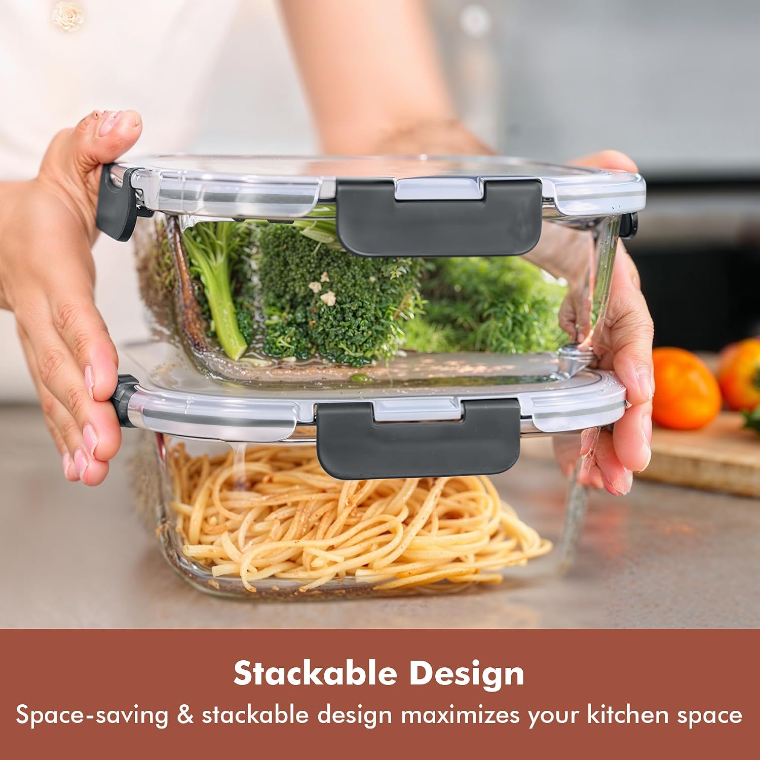 Razab 2 PC 1200ML / 41 Oz Glass Food Storage Containers with Lids - Airtight & Leakproof - Microwave/Oven/Freezer Safe - BPA Free - Ideal for Meal