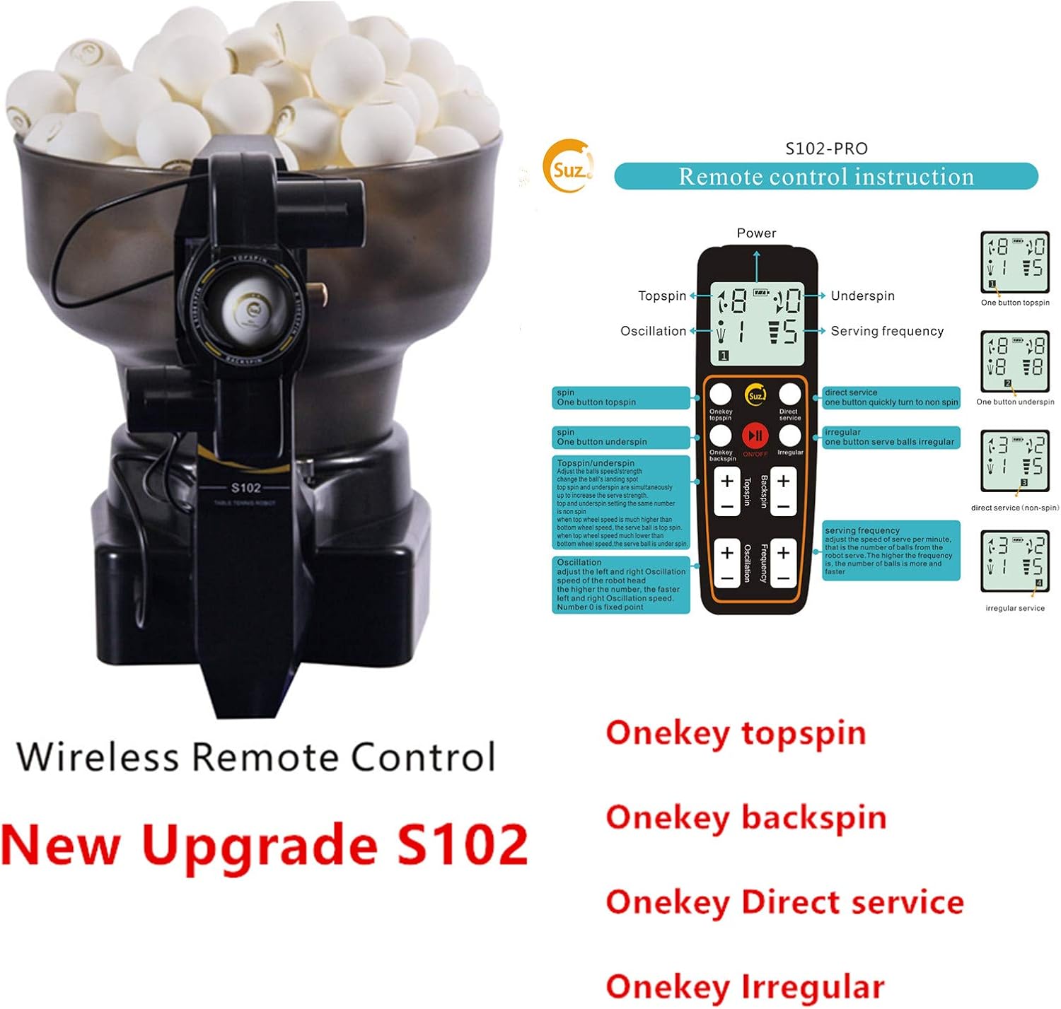 Suz S102 Table Tennis Robot Wireless Remote Trainer