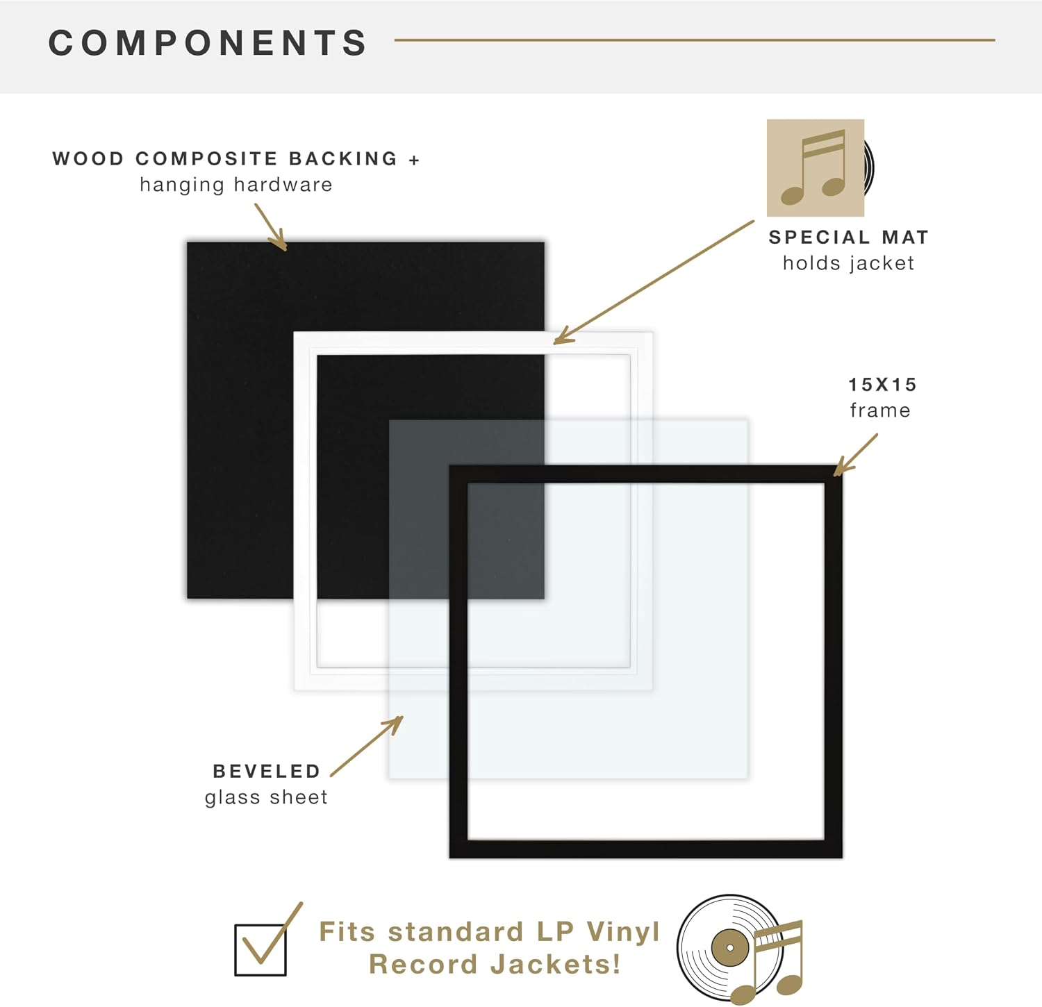MCS Single Matted Record Album Frame, 15x15, Black