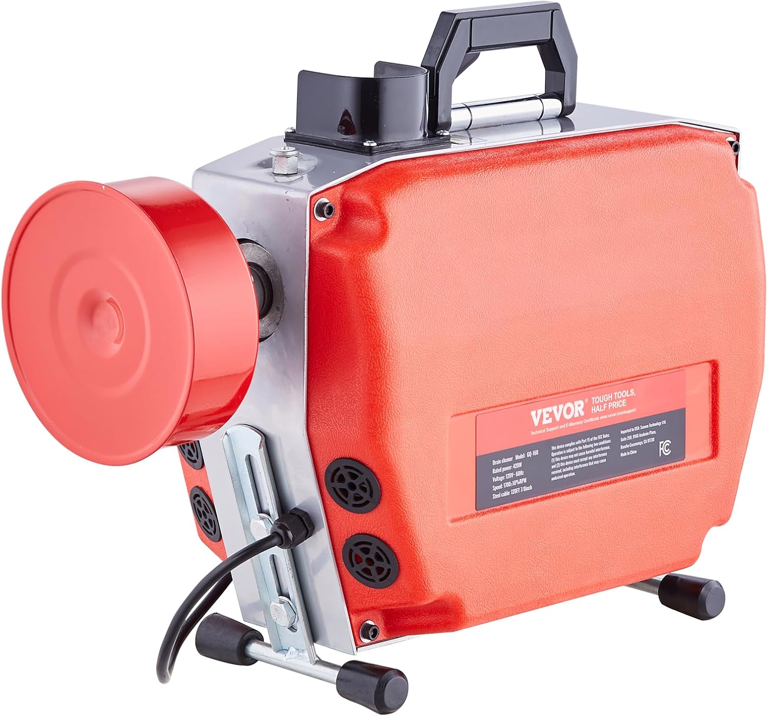 VEVOR 66FT x 5/8 Inch Drain Cleaner Machine, 250W Electric Sewer Snake Auger Manual Feed - with 7 Cutters, 2 Steel Cables (66' x 5/8" and 15' x 3/8")& CW/CCW Control for 1.6" to 4" Pipes