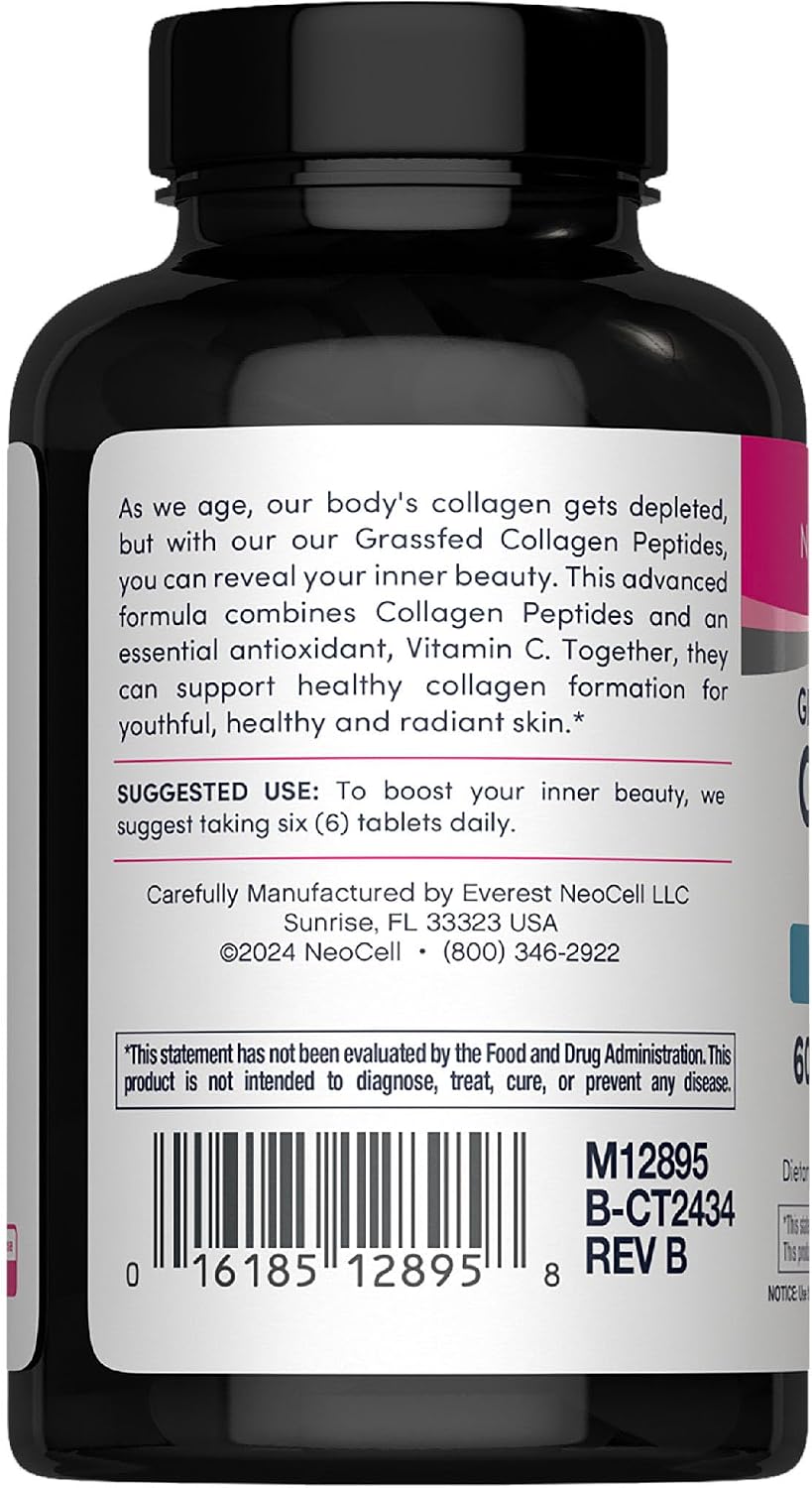 NeoCell Super Collagen with Vitamin C, 120ct Collagen Pills, Non-GMO, Grass Fed, Paleo Friendly, Gluten Free, Collagen Peptides Types 1 & 3 for Hair