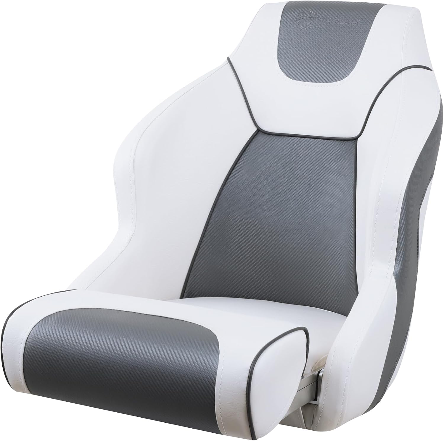 Seamander Boat Captains Chair,Captain Bucket Seat with Flip Up Bolster,Integral Rotomolded Frame, Premium EPDM Foam Material, Marine Grade Vinyl (A-White/Charcoal)