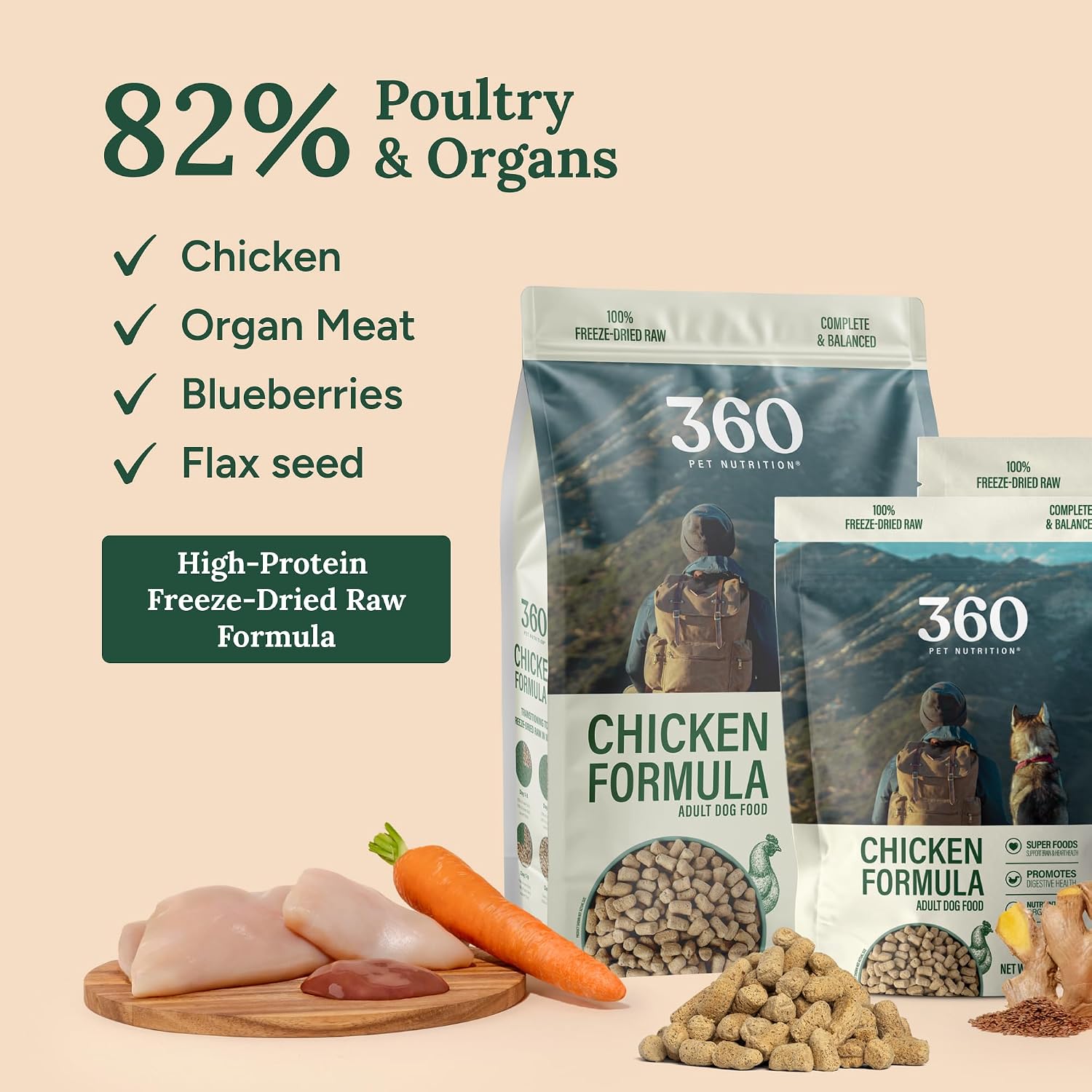 360 Pet Nutrition Freeze-Dried Raw Dog Food – Multi-Protein with Beef, Chicken, Fish, Liver & Organs