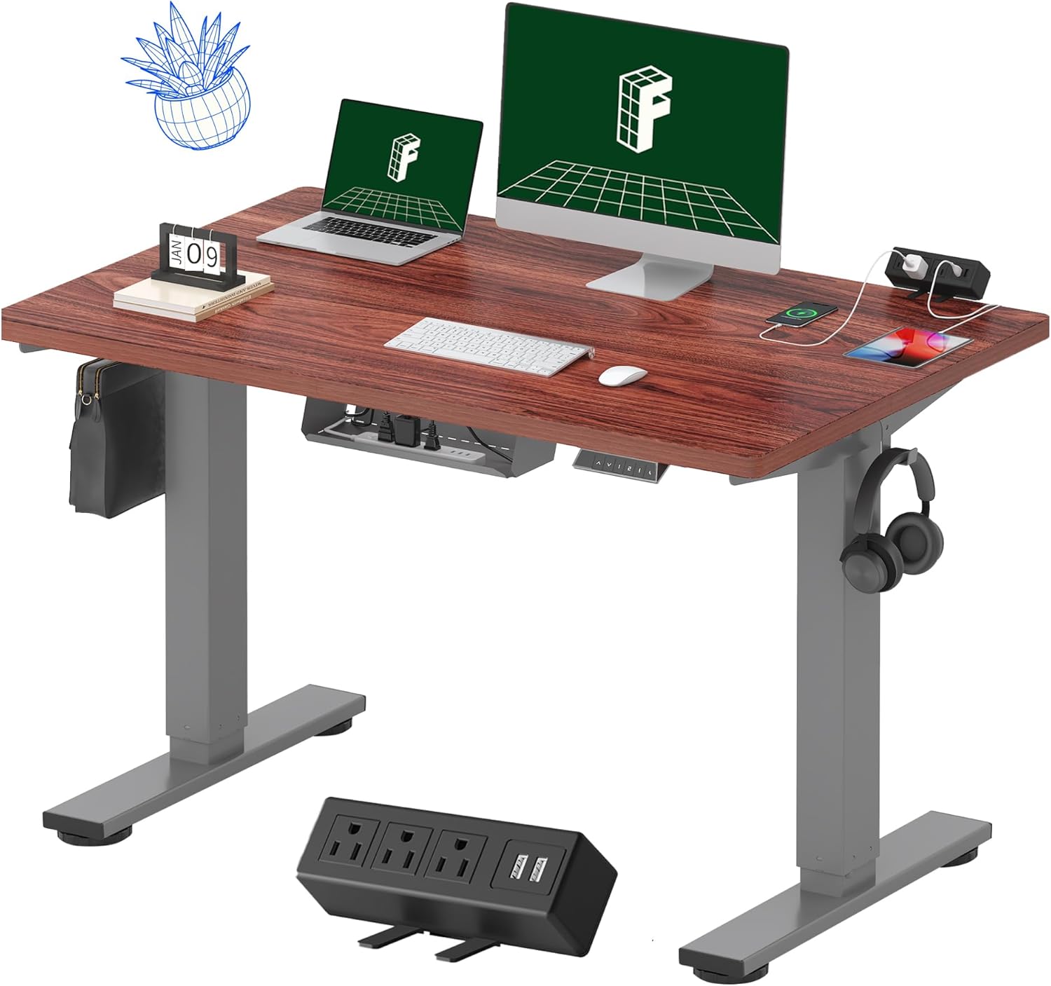 FLEXISPOT EN2 48"x24" Standing Desk with Power Strip Bundle, Black