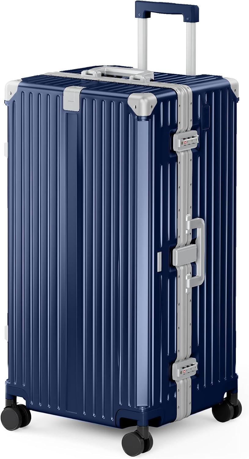 ALPHA CAMP Trunk Luggage 28 Inch with Aluminum Frame Zipperless Suitcase | Large Checked Thickened 3-Layer PC Hardside Luggage with TSA Lock,Charging Port,Cup Holder and Spinner Wheels for Travel