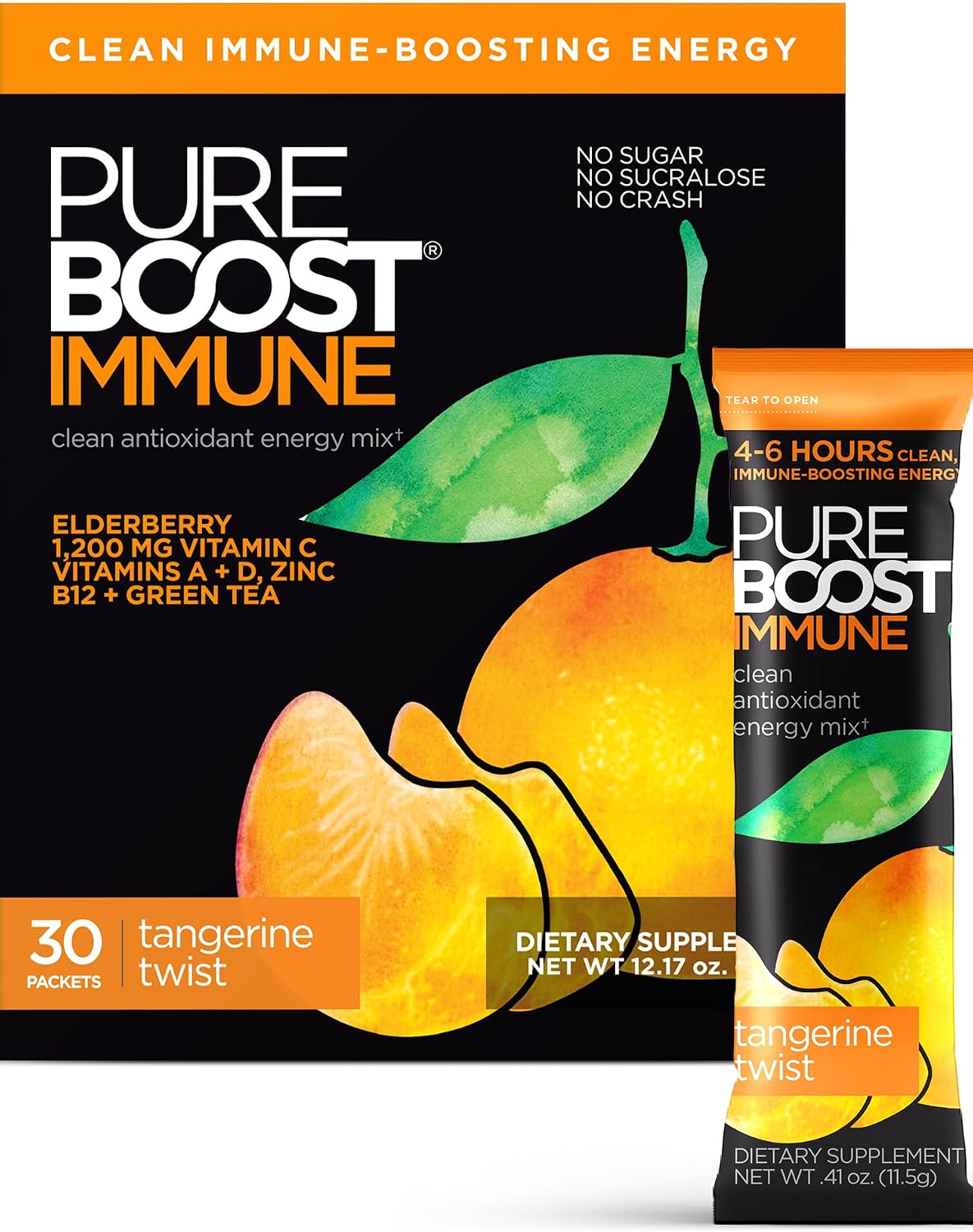 Pureboost Sugar-Free Immune Clean Energy Booster Drink Mix, Combo Pack 30ct