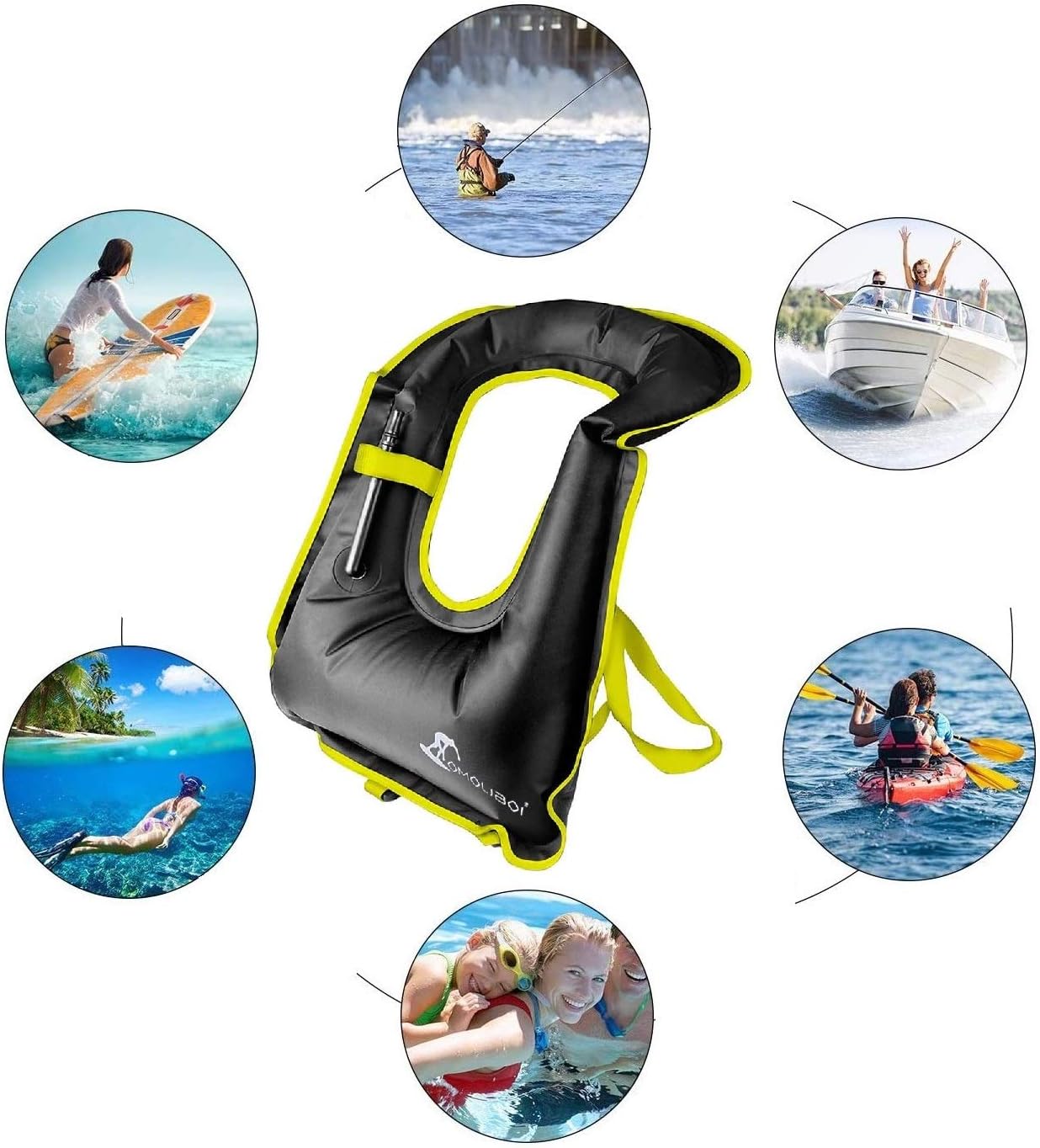 OMOUBOI Snorkel Vest for Adults Swim Vests Inflatable Snorkeling Jackets for Diving, Snorkeling, Swimming Safety (Suitable for 100-220 lbs)