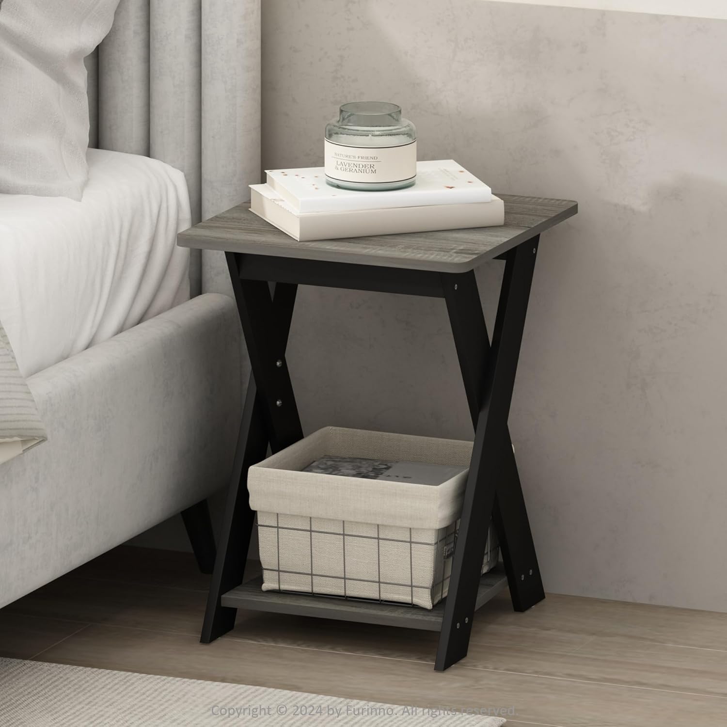 Furinno SIMPLE DESIGN Side Table, 2-Tier Modern End Table with Soft Edges, Open Shelves Night Stand, Bedside Table, for Living Room, Bedroom, French Oak