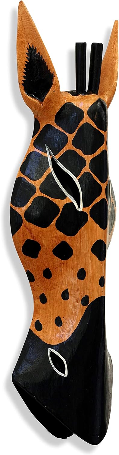 G6 Collection Wooden Tribal Giraffe Mask Hand Carved Wall Plaque Hanging Home Decor Accent Art Unique Sculpture Decoration Handmade Gift Handcrafted Decorative Mask (20" Tall)