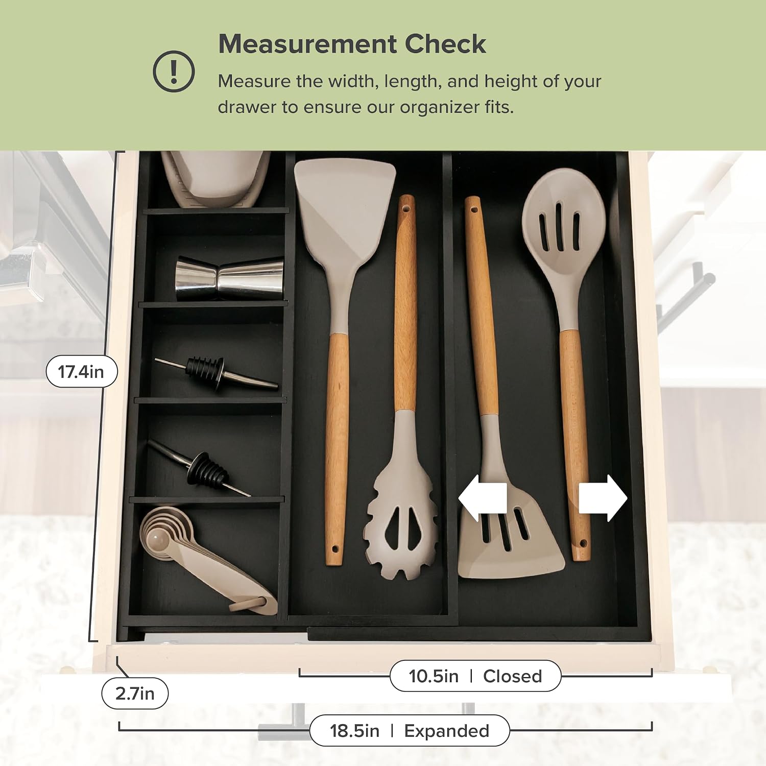 Utensil & Junk Drawer Organizer, 16-28 in, Bamboo | Food-safe contract grade, 100% sustainable wood, non-slip, adjustable