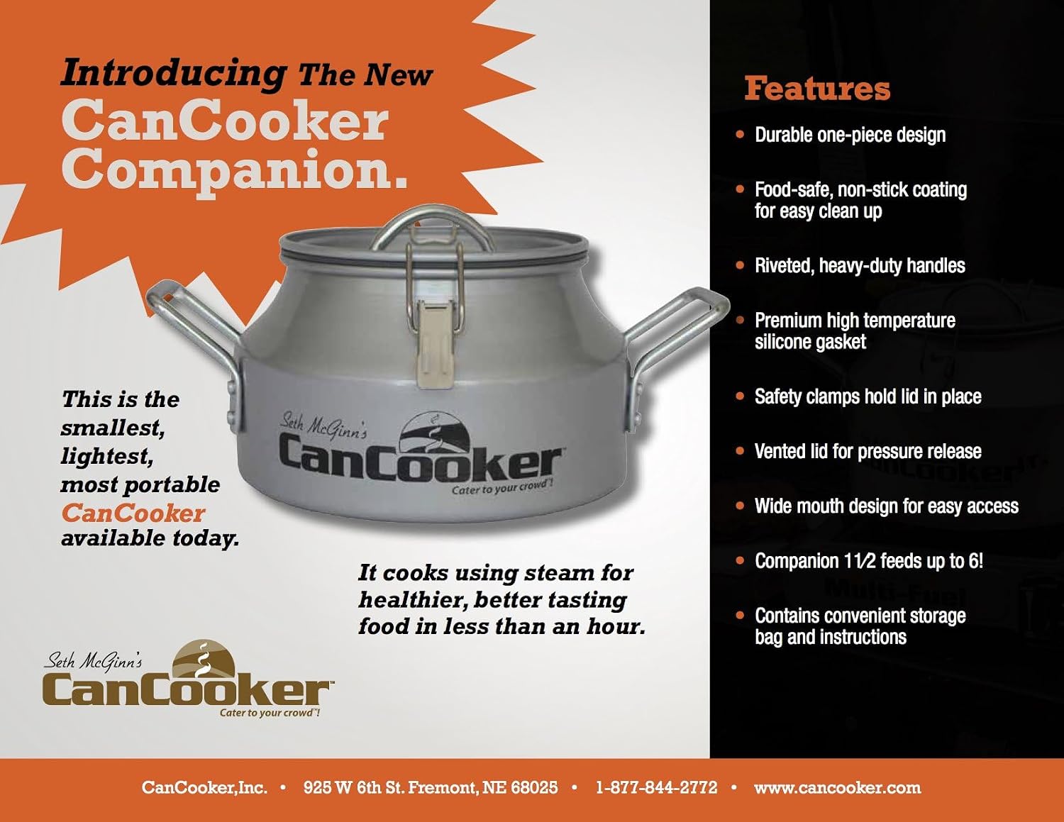 CanCooker Junior Convection Steam Cooker | 2 Gallon | Feeds Up to 10 People | Includes Lid Travel Bag & Recipe Book | Non Stick Coating
