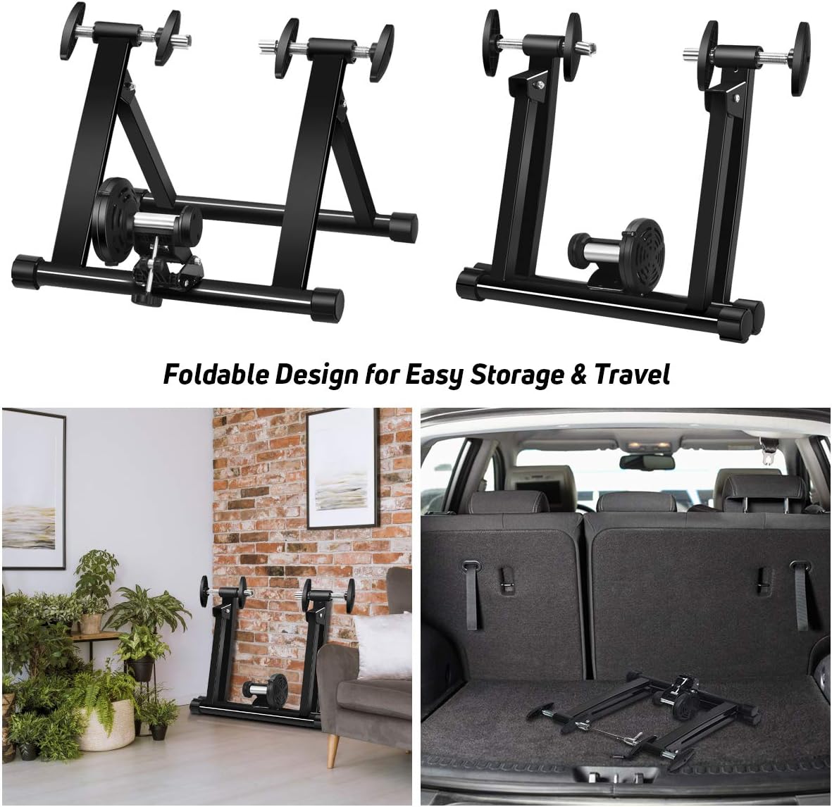 Goplus Bike Trainers for Indoor Riding, Folding Stationary Bike Stand with Magnetic Flywheel for Bicycle Cycling Training