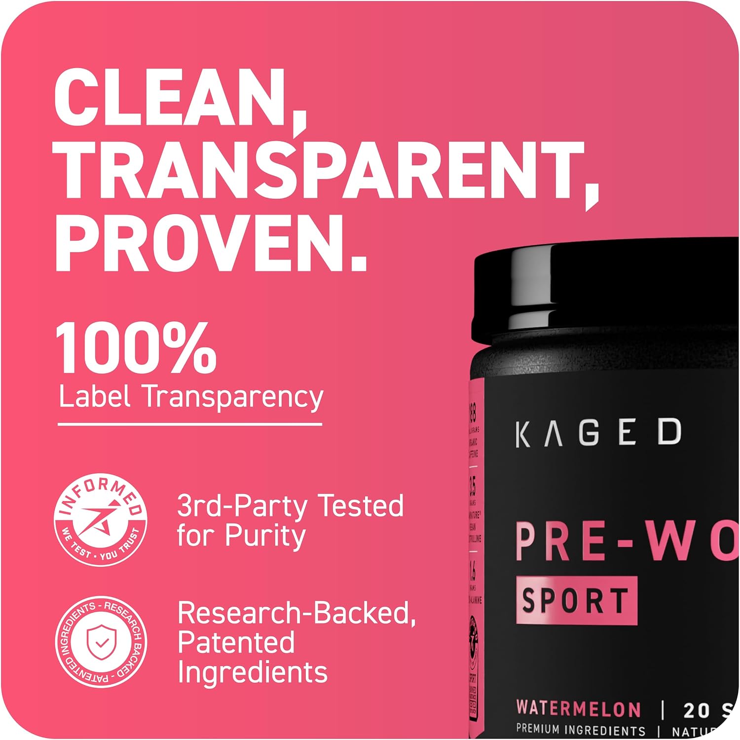 Kaged Sport Pre Workout Powder for Men & Women, Mango Lime, Sport Certified, 188mg Caffeine, Nitric Oxide Supplement, Beta Alanine for Energy