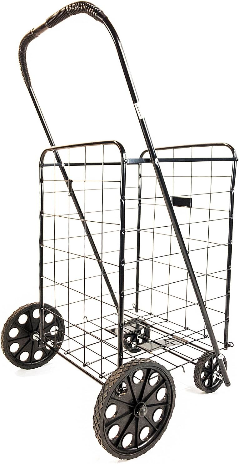 ATH Large Deluxe Rolling Utility / Shopping Cart - Stowable Folding Heavy Duty Cart with Rubber Wheels For Haul Laundry, Groceries, Toys, Sports Equipment, Red