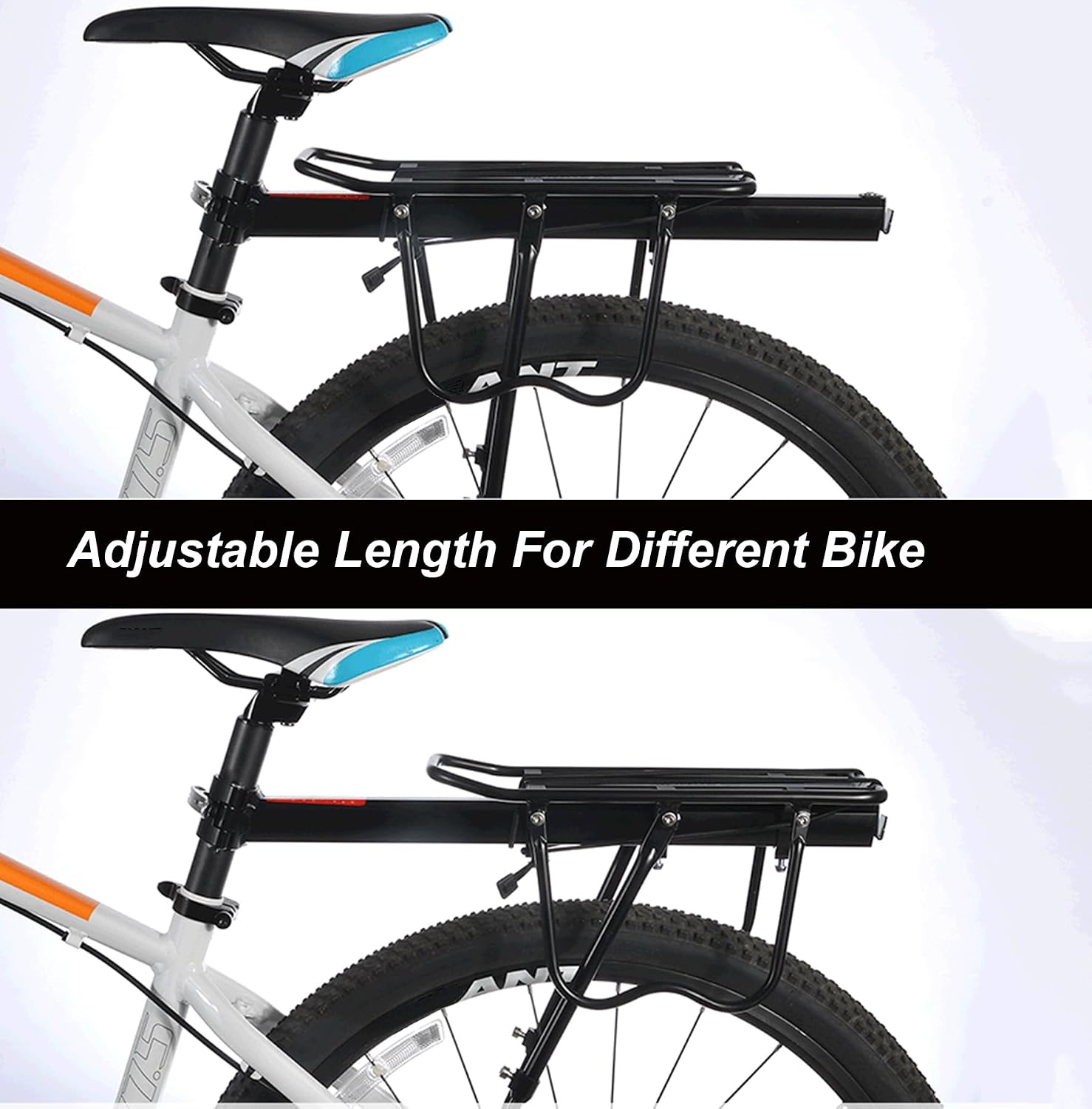 Dirza Rear Bike Rack Bicycle Cargo Rack Quick Release Adjustable Alloy Bicycle Carrier 115 lbs Capacity Easy to Install Black