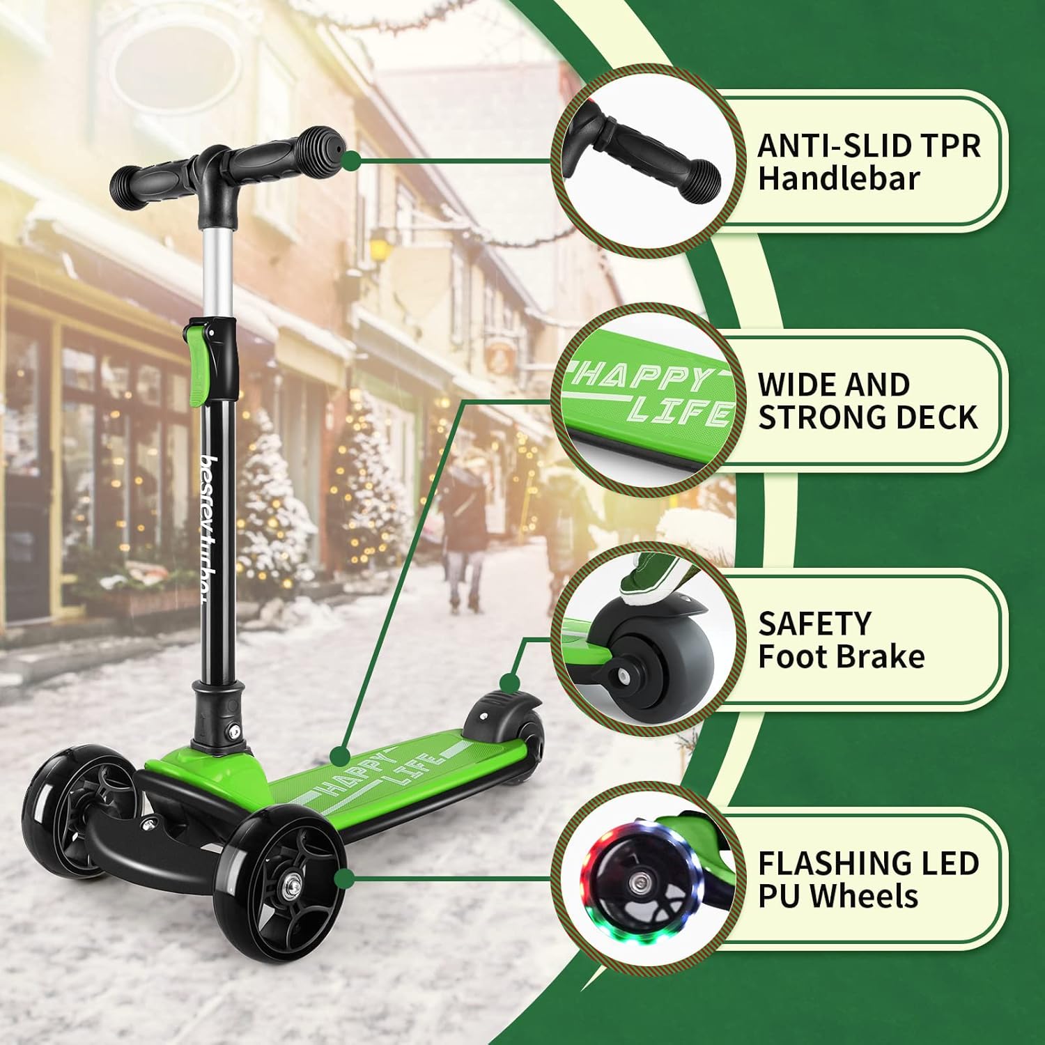 besrey 3 Wheel Scooter for Kids Ages 3-10 with 4 Adjustable Height