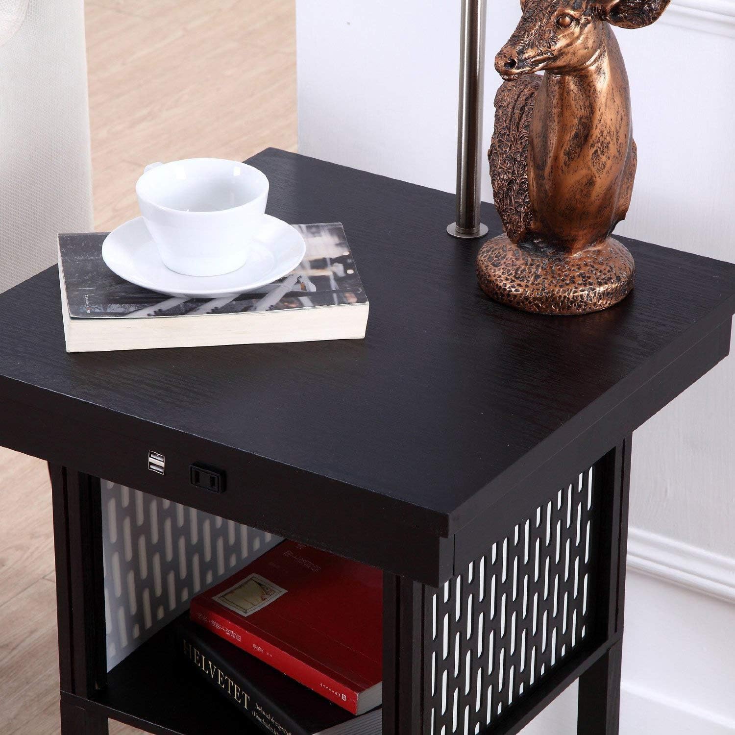 Brightech Madison Side Table with Lamp Combo with LED Bulb, Desk Lamp with USB Port, Bedside Reading Light, Modern End Table with Floor Lamp for Bedroom, Living Room, Office - Havana Brown