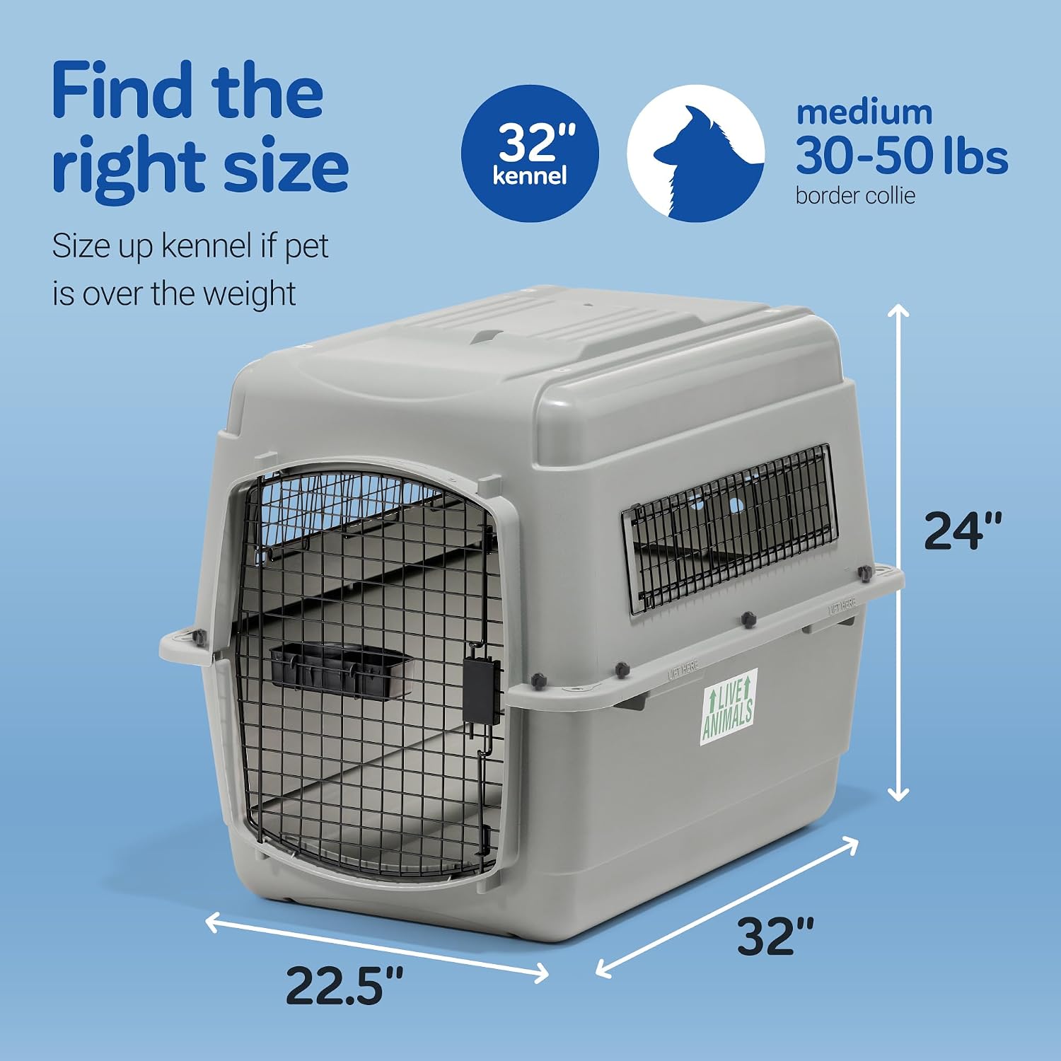 Petmate Sky Kennel - For Air and Travel, Airline Compliant Dog Crate for Pets 50-70 lbs, Heavy Duty Dog Kennel, Made in the USA- 36 Inches