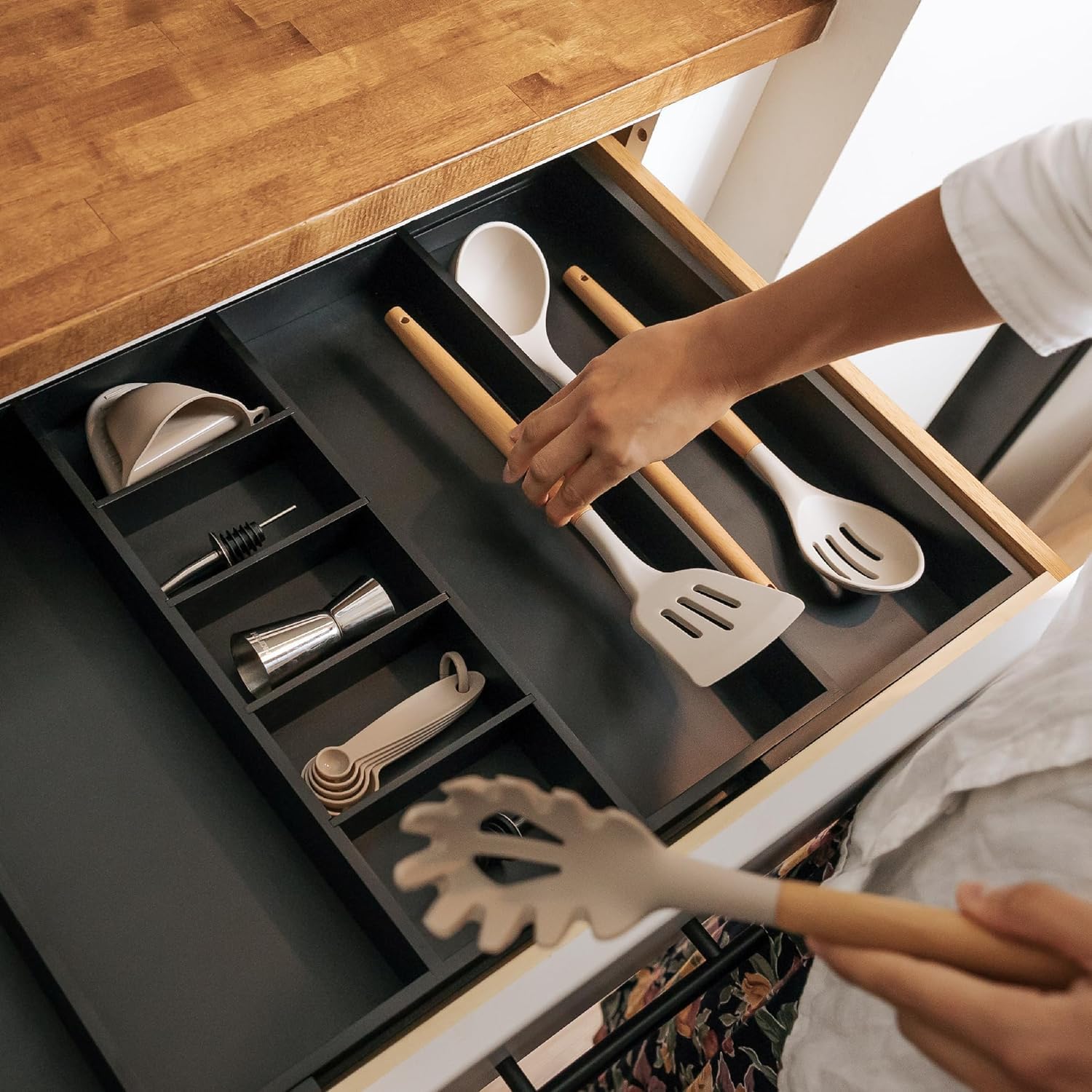 Utensil & Junk Drawer Organizer, 16-28 in, Bamboo | Food-safe contract grade, 100% sustainable wood, non-slip, adjustable