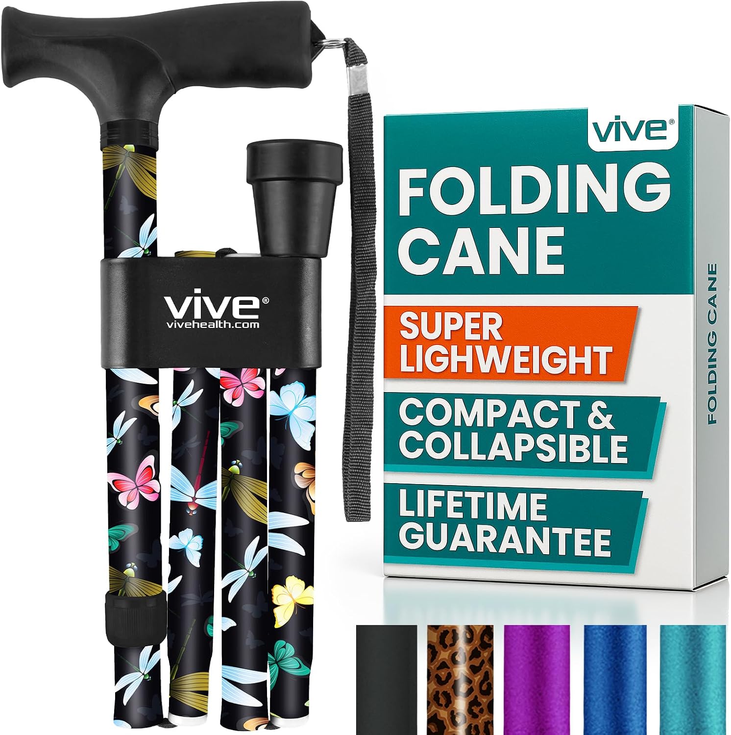 Vive Folding Cane - Foldable Walking Cane for Men, Women - Fold-up, Collapsible, Lightweight, Adjustable, Portable Hand Walking Stick - Balancing Mobility Aid - Sleek, Comfortable | Lightweight, Adjustable, Portable Hand Stick Balancing Mobility Aid Slee…