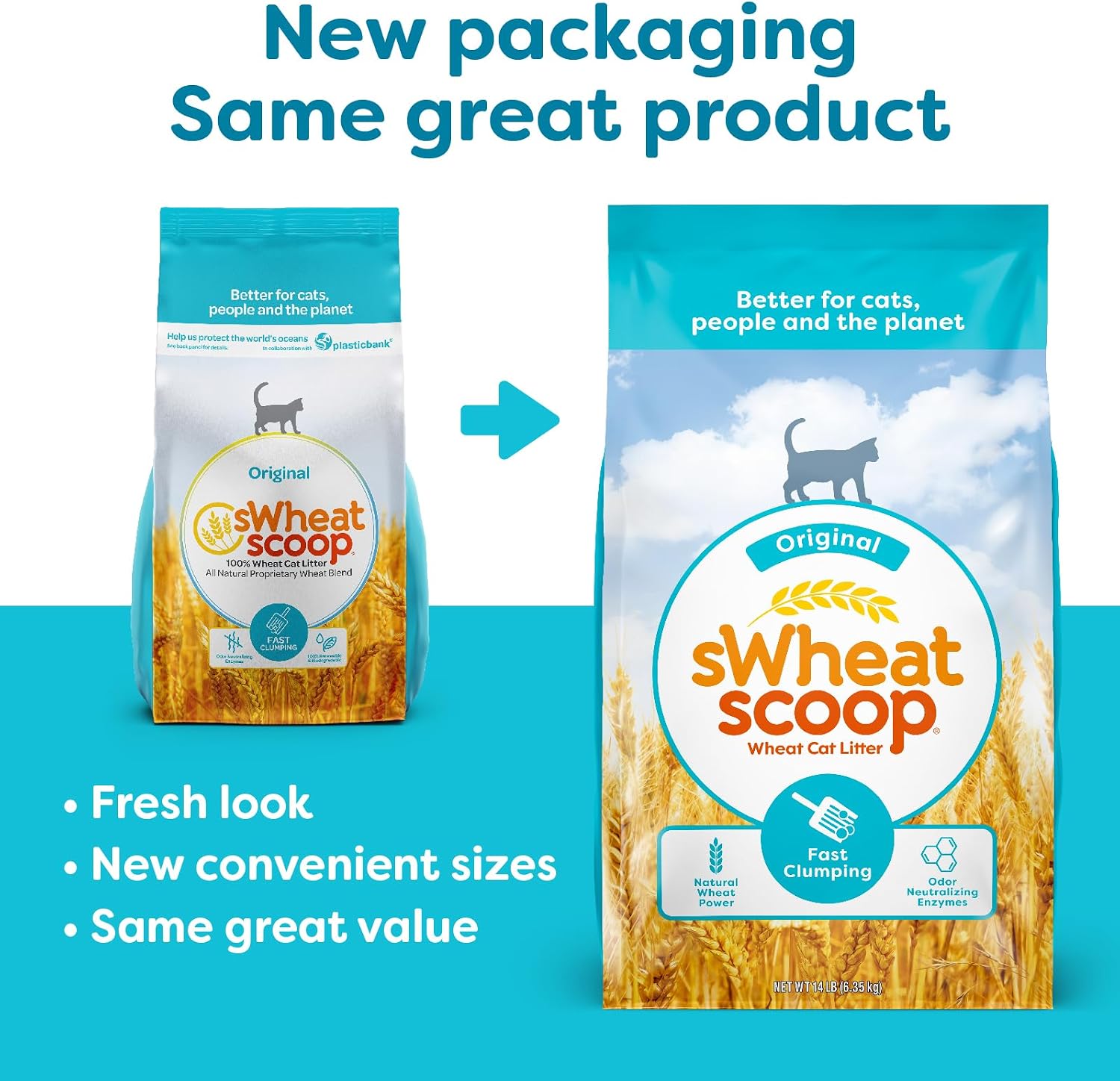 sWheat Scoop Natural Wheat Multi-Cat Litter, Superior Clumping with Odor Neutralizing Enzymes, 25 Pound Bag