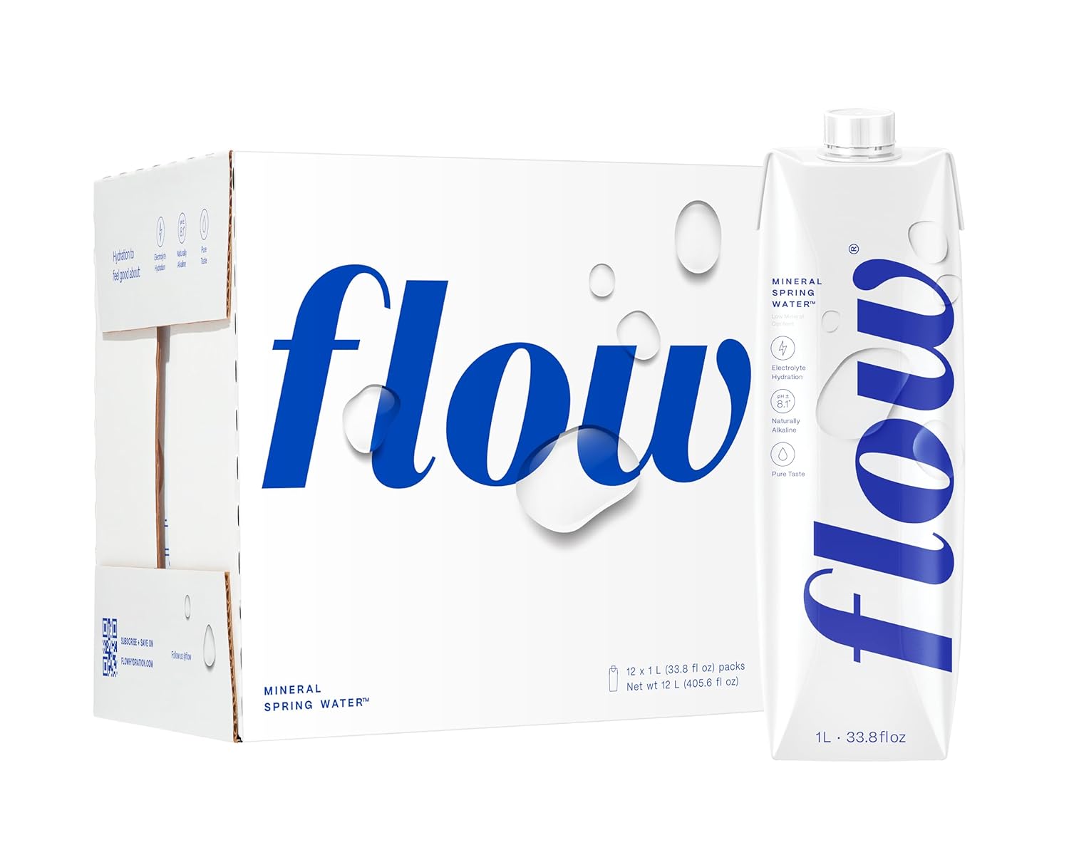 Flow Artesian Mineral Spring Water, 33.8 Fl Oz, 6 Pack | Naturally Alkaline Water, pH 8.1, Electrolytes, Minerals, Zero Calories, Eco-friendly pack, Non-GMO, BPA-Free