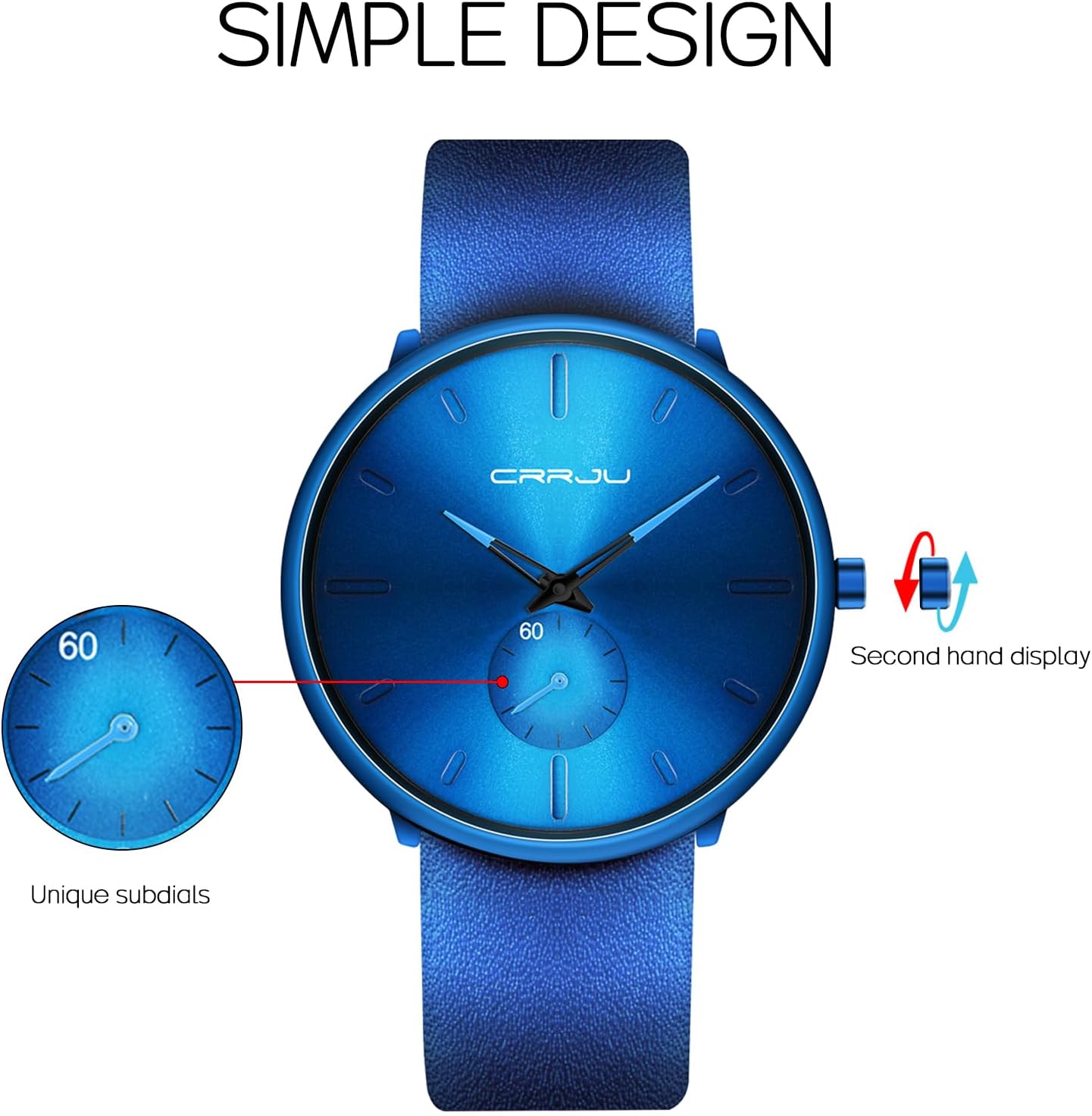 Mens Watches Ultra-Thin Minimalist Waterproof-Fashion Wrist Watch for Men Unisex Dress with Leather Band